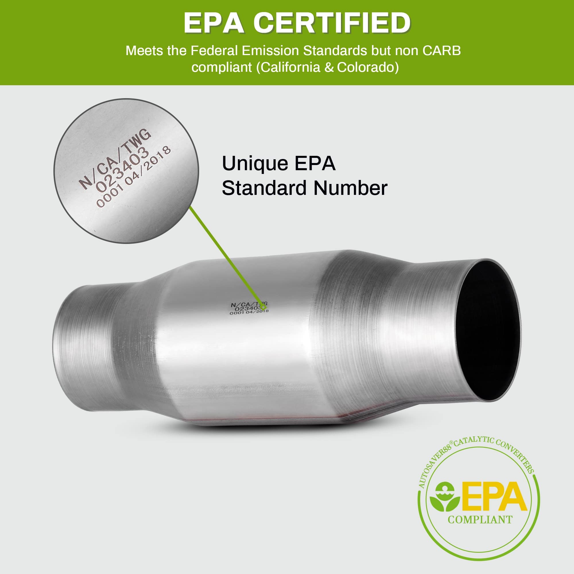 Autosaver88 Atcc0010 3'' Inlet/Outlet Universal Fit Catalytic Converter (Epa Compliant)