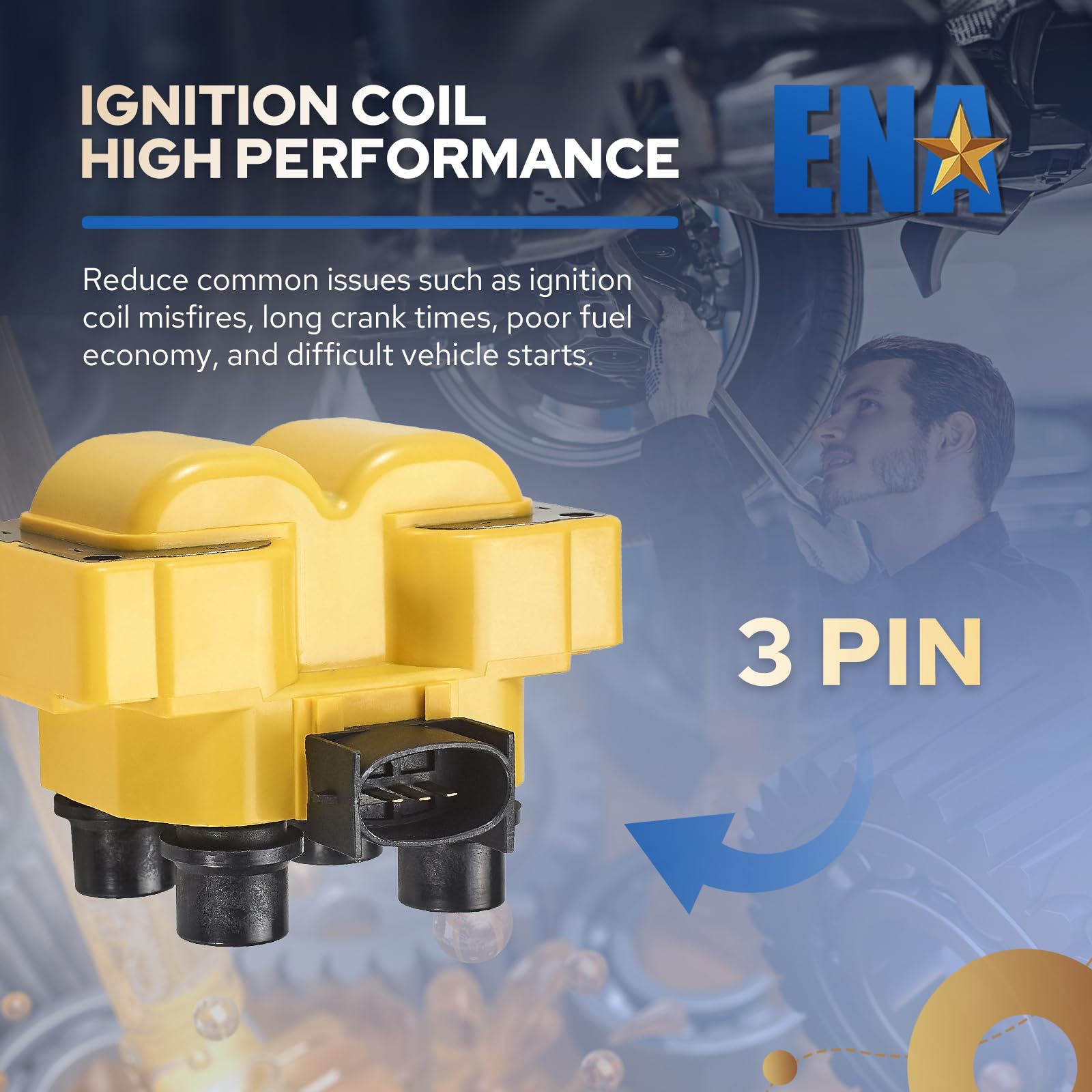 Ena Set Of 2 Yellow Ignition Coil Pack Compatible With Ford Lincoln Mazda Mercury F150 F250 E150 Escort Explorer Mustang Ranger