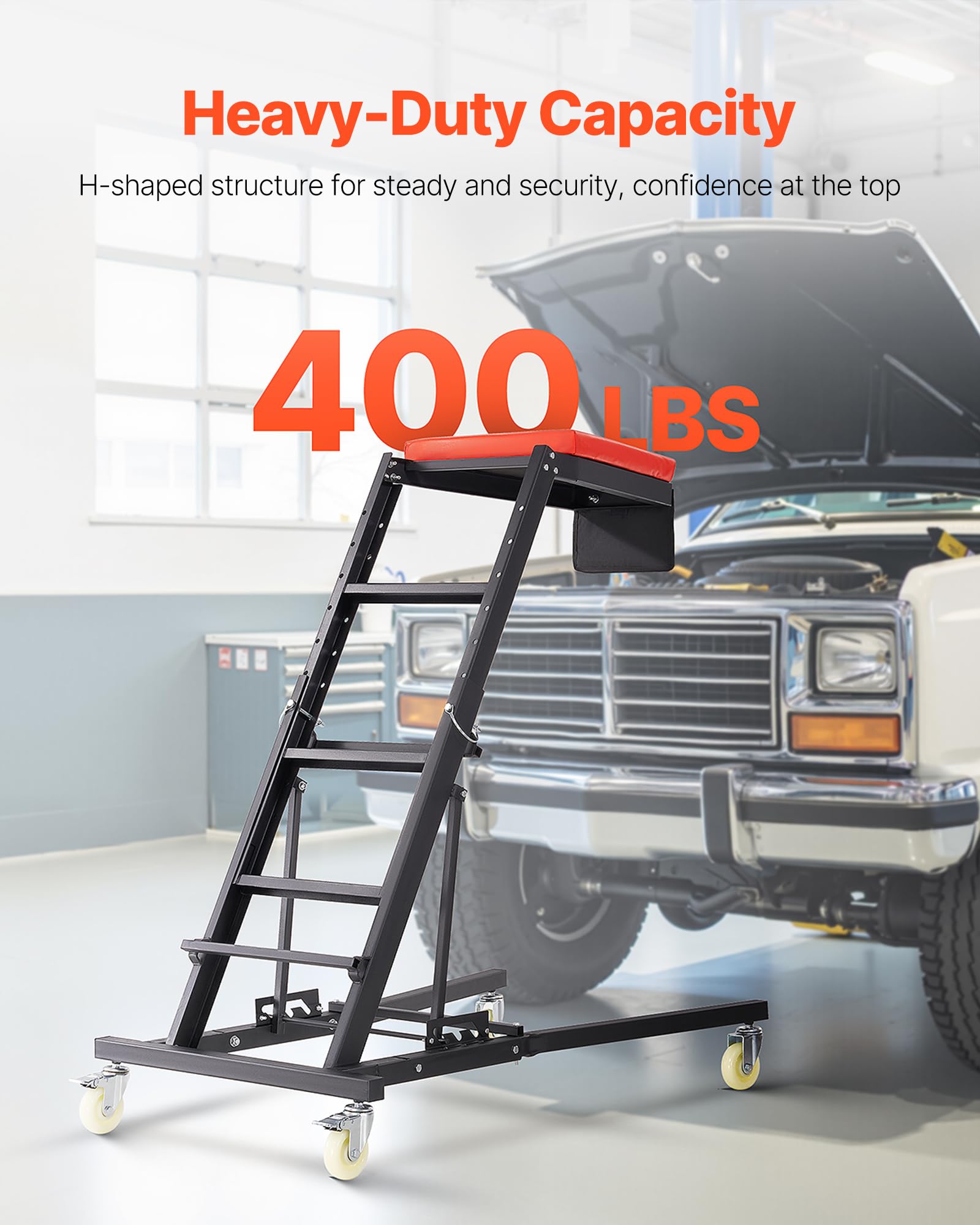 VEVOR Automotive Topside Creeper, 400 LBS Capacity High Creeper with 48 to 76 Adjustable Height, 4 Swivel Caster Wheels, Hea