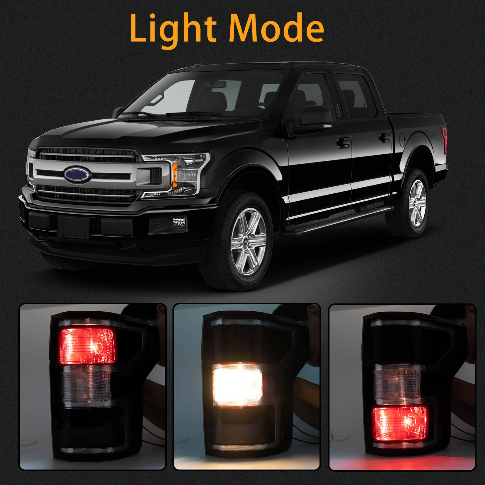 MiKaFex Brake Tail Light Rear Lamp for Ford F150 2018-2020, Driver & Passenger Side, Smoke Black, Halogen, Model HY114-SLR