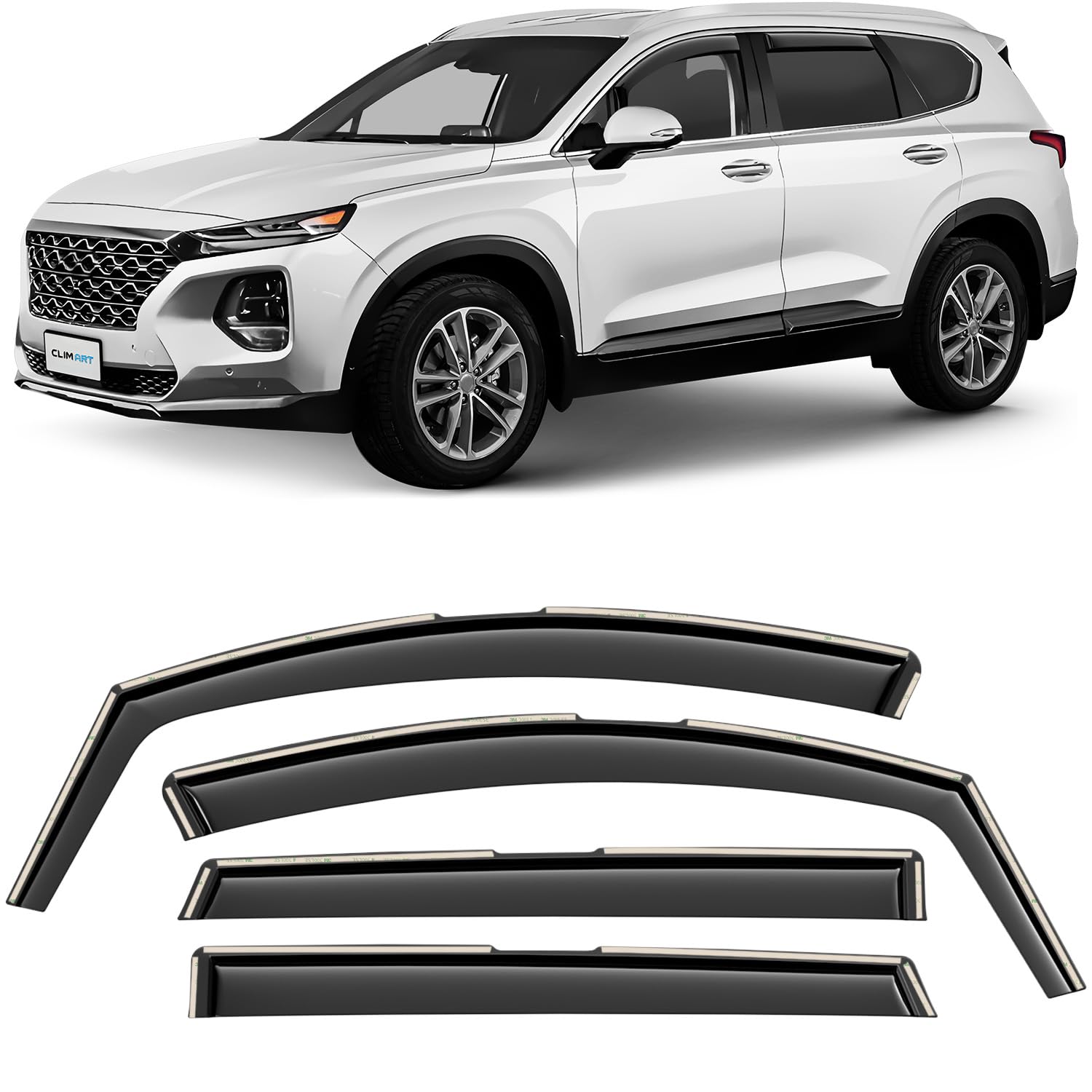 CLIM ART in-Channel Incredibly Durable Rain Guards for Hyundai Santa Fe 2019-2023, Original Window Deflectors, Vent Window Visor