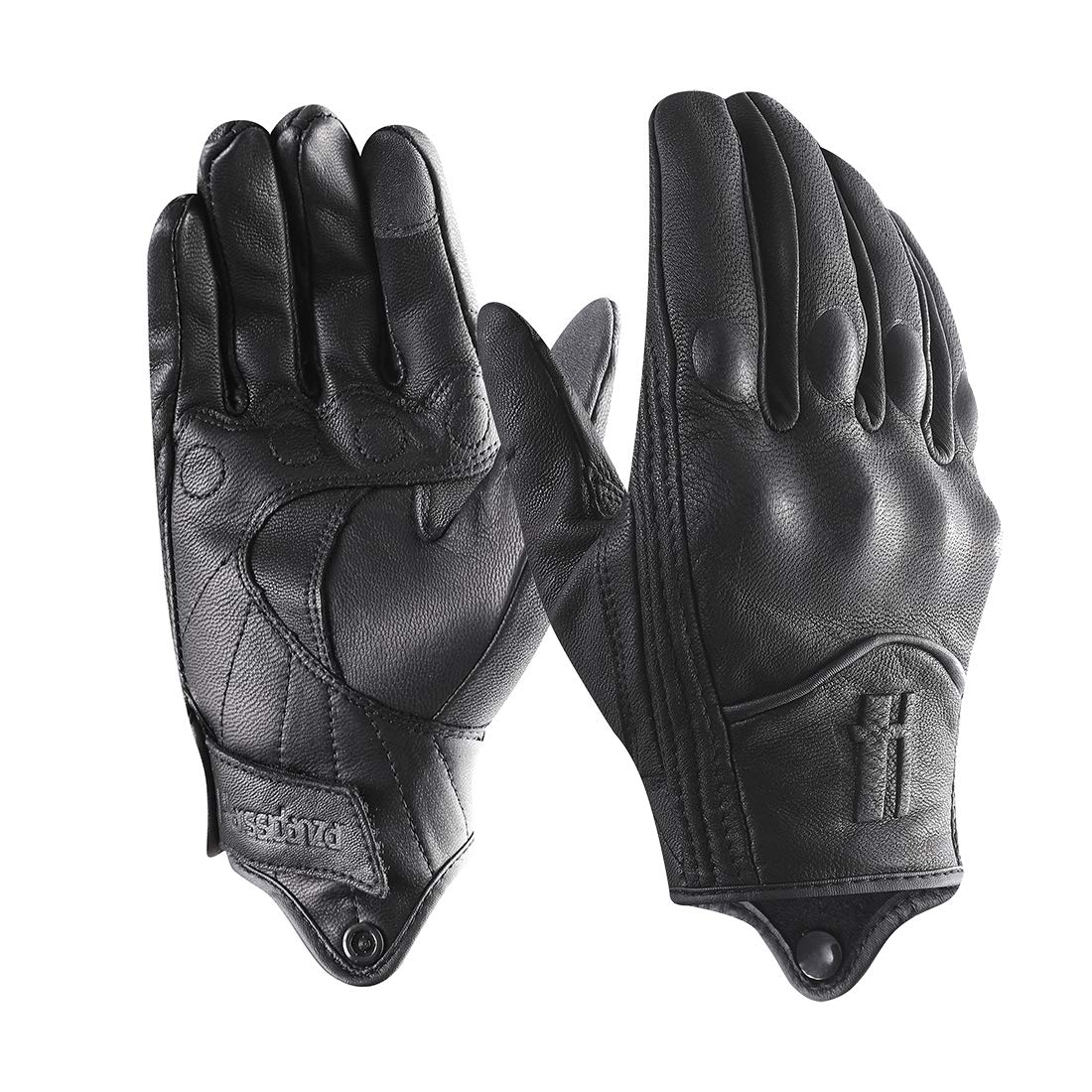 Harssidanzar Motorcycle Gloves For Men,Leather Touch Screen Riding Driving Gloves Gm028,Black,Size Xl