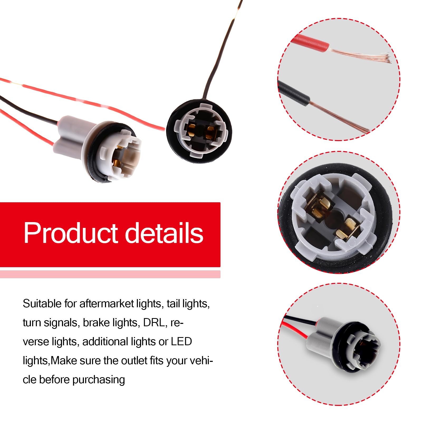 Yumfugu 2 PCS T15 Harness Pigtail Socket, T10 T13 T15 Car Light Bulb Wire Wiring Harness Socket Connector, for Bulbs Turn Signal