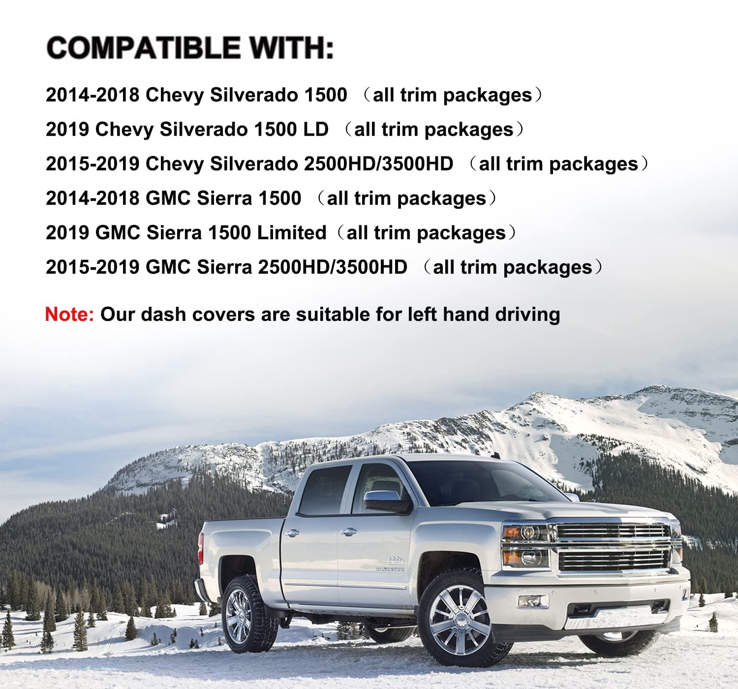 Dash Cover Custom Fit For 2014-2018 Chevy Chevrolet Silverado/Gmc Sierra 1500,2015-2019 Chevy Silverado/Gmc Sierra 2500Hd 3500Hd