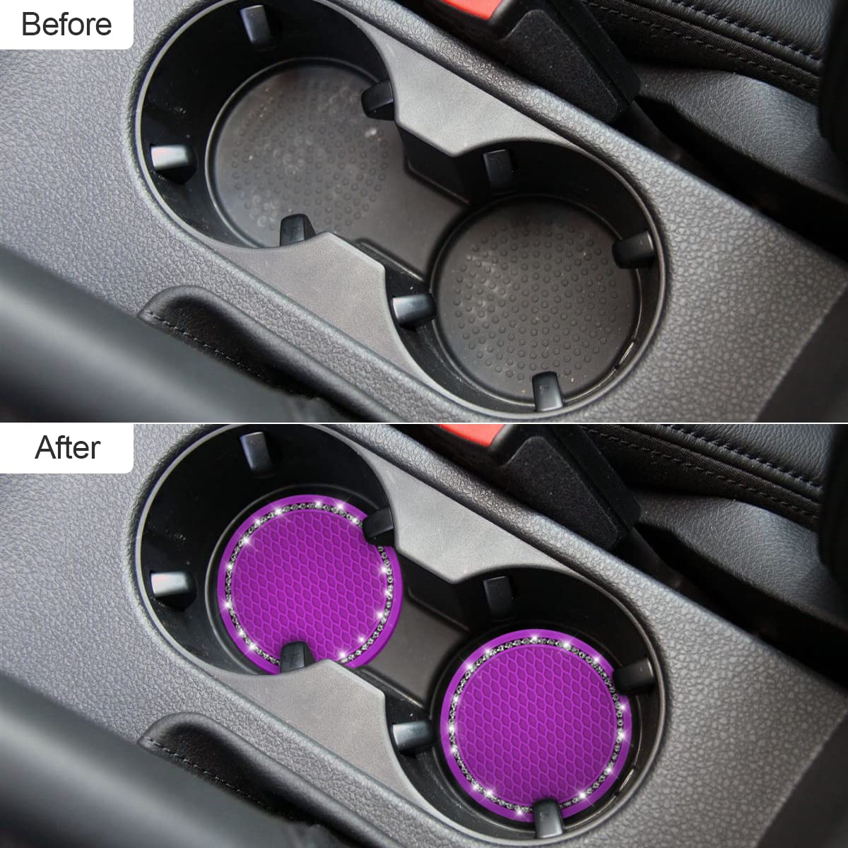 Car Cup Holder Coaster, 2 Pcs Universal Bling Crystal Rhinestone Car Accessories 2.75 Inch Auto Anti Slip Cup Holder Insert Mat Pad Set,Suitable For Most Car Interior (Purple)
