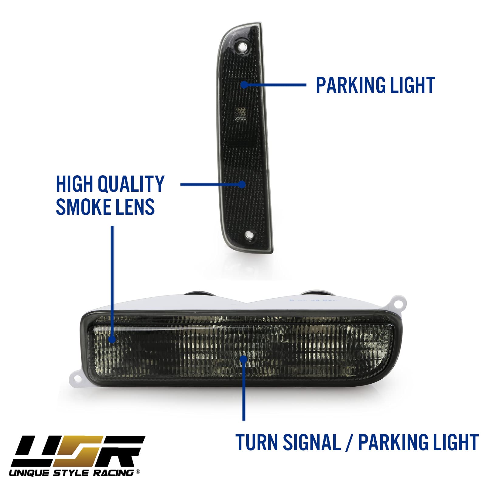 Usr 97-01 Xj Signal Lights - Combo Smoke Bumper Turn Signal + Corner Side Marker Lamps Set + X4 Bulbs Included (Left + Right) Co