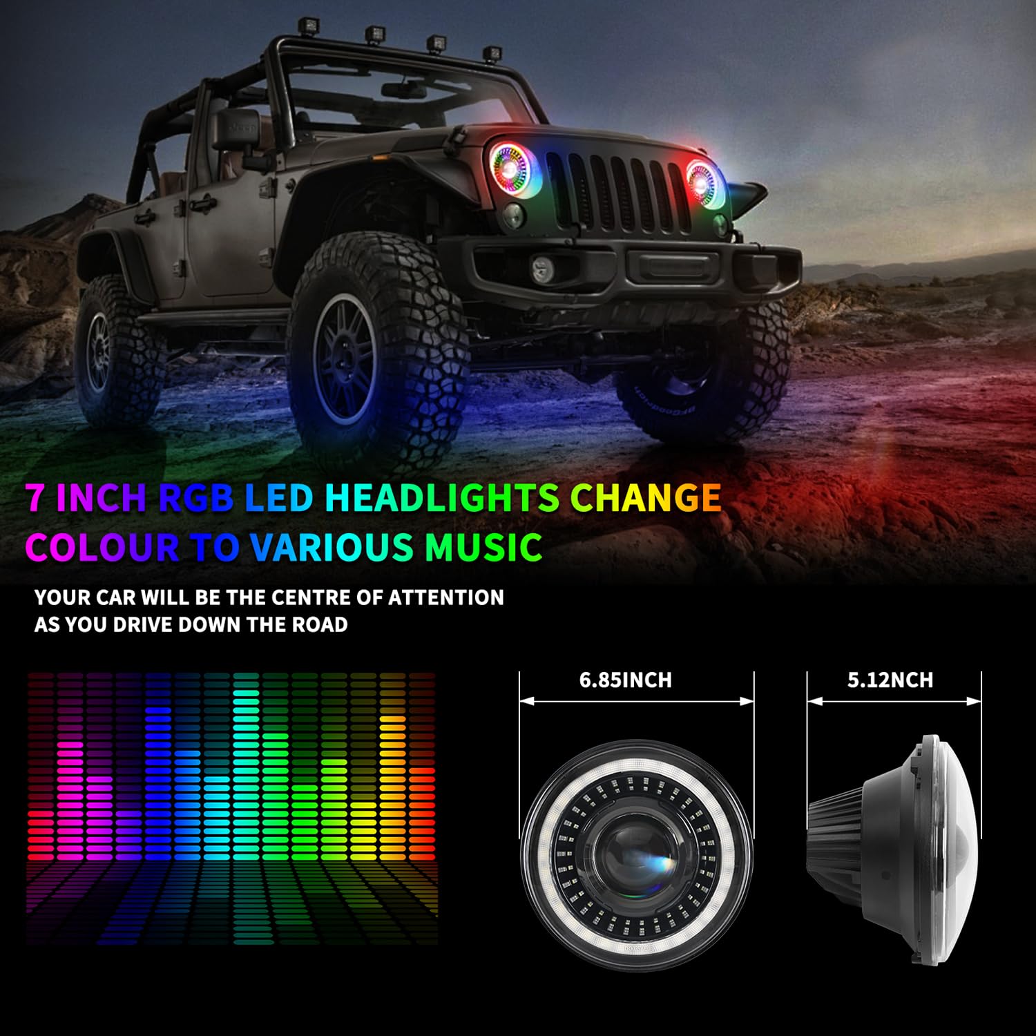 Beeyeo 7 Inch Led Headlights With Drl & Turn Signal & Hi/Lo Beam 7'' Round Headlight For 1997-2017 Wrangler Jk Jku Tj Lj Cj, Dot