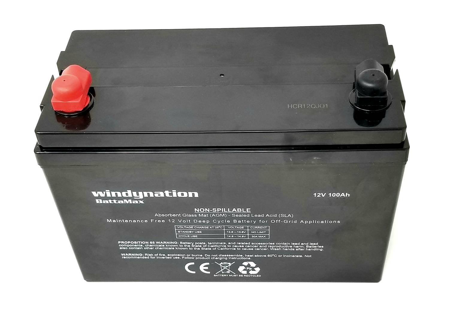 Windynation 100 Amp-Hour 100Ah 12V 12 Volt Agm Deep Cycle Sealed Lead Acid Battery - Solar Rv Ups Off-Grid (1 Pc 100 Amp-Hour)