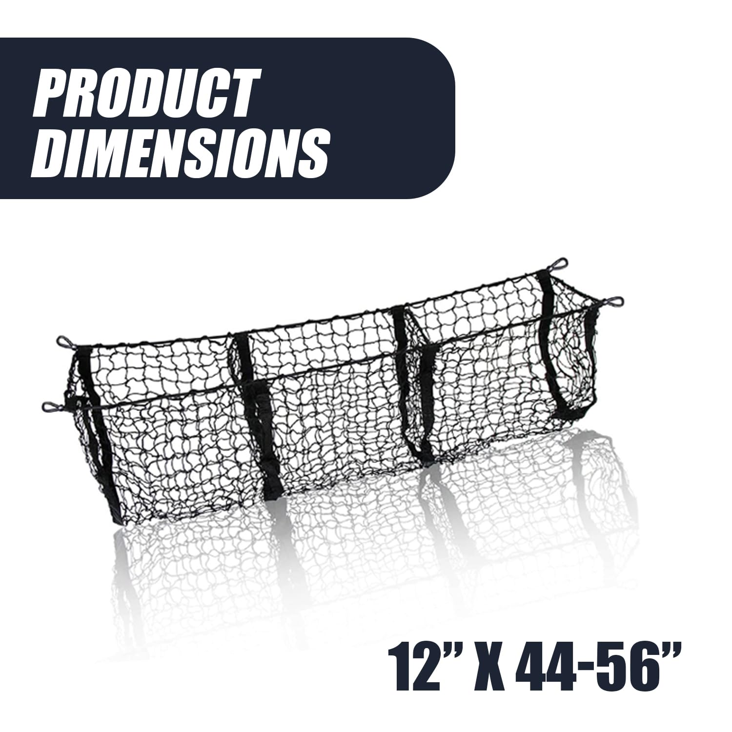Zone Tech Three Pocket Mesh Trunk Cargo Net Storage Organizer- Premium Quality Black Heavy Duty Black Mesh 3 Pocket Trunk Cargo