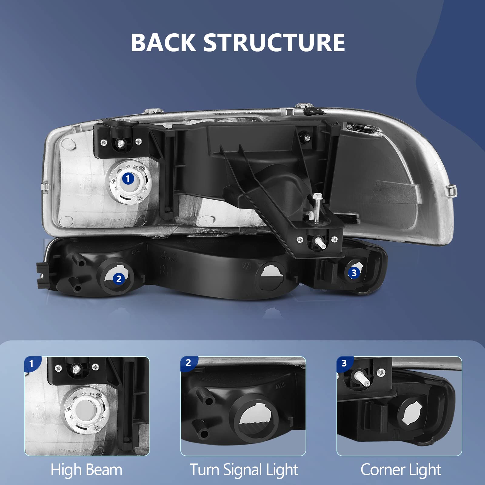 Eccpp Headlight Assembly For Gmc Sierra 3500 2001-2006 For Gmc Yukon 2000-2006 For Yukon Xl 1500/2500 2000-2006 Driver And Passe