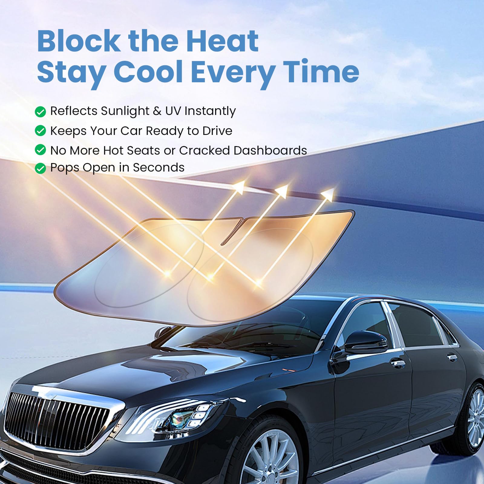 Autopect Car Windshield Sun Shade, Foldable Sun Blocker For Car, Truck, Suv Automotive Interior Sun Protection, Reflective Shade For Front Windshield With Mirror Cut-Out Keeps Car Cool (Small)