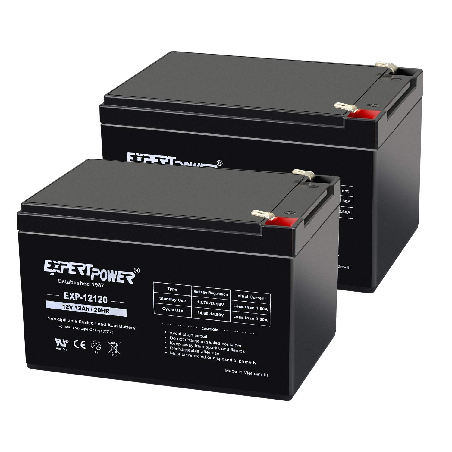 Expertpower 2 Pack 12 Volt 12 Ah Rechargeable Battery || Exp12120,Black