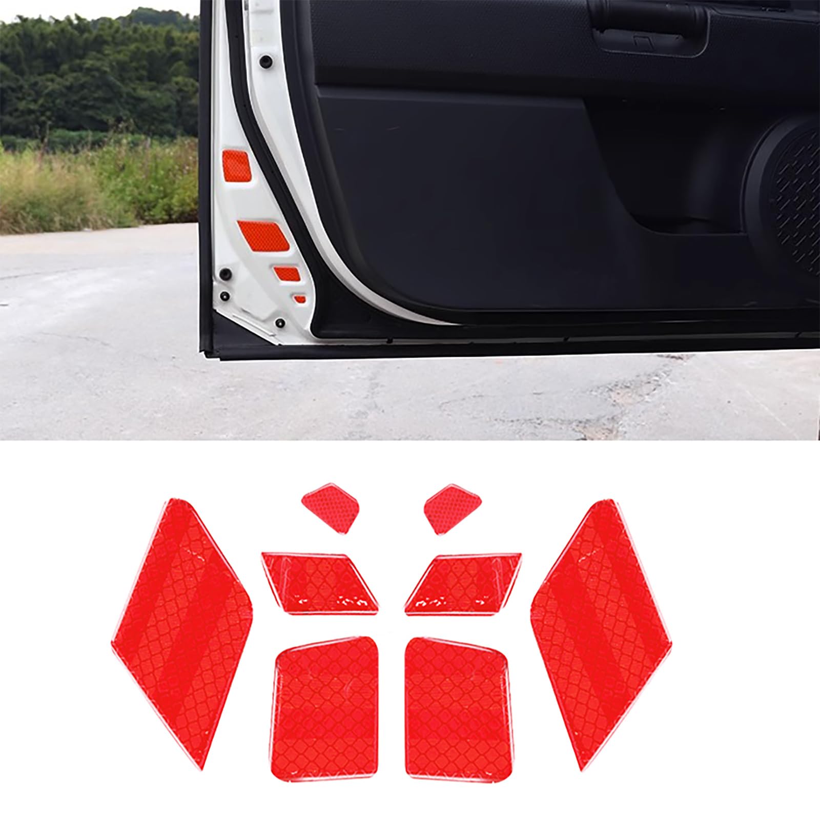 Aosseiye 8 PCS Safety Warning Logos Anti-Collision Stickers for Toyota FJ Curiser, Car Door Reflective Safety Stickers, Car Anti