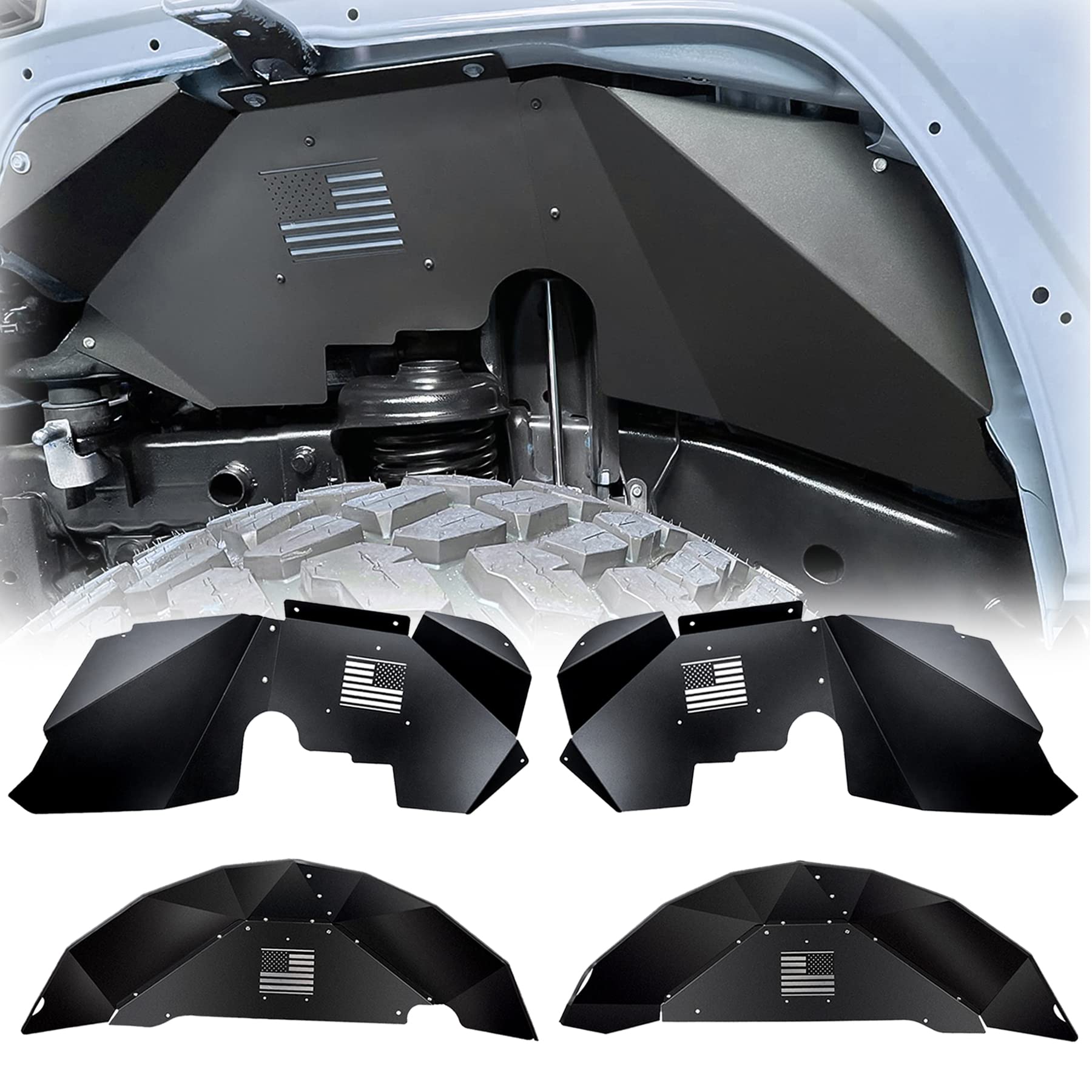 V-SEK Front & Rear Inner Fender Liner Wheel Well Set Aluminum Mud Guards Fashion Pattern Compatible with Jeep Wrangler JK JKU Un