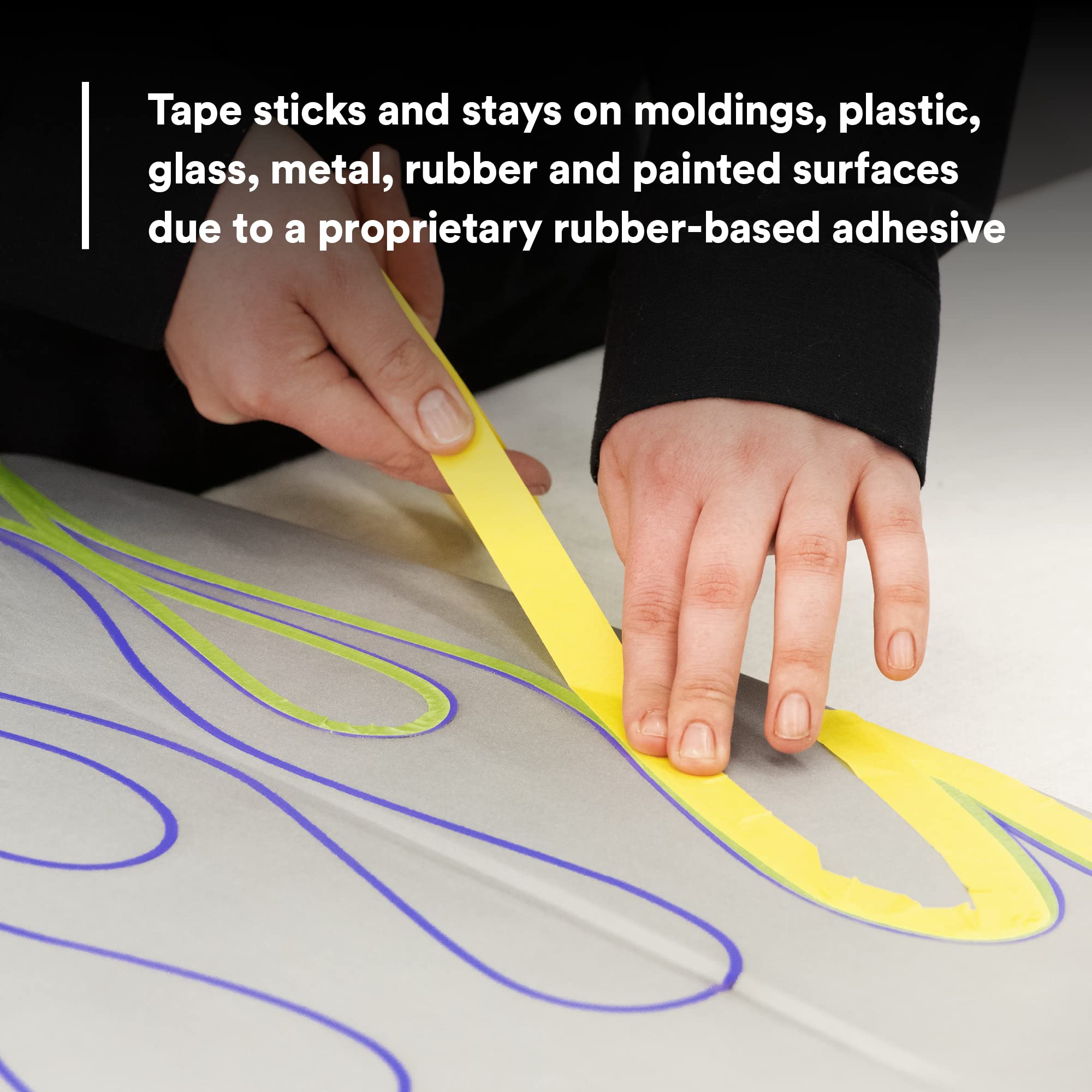 3M Automotive Refinish Masking Tape 06653, 388N, Yellow Color, Water Resistant, Multi-Purpose, 24 Mm X 55 M