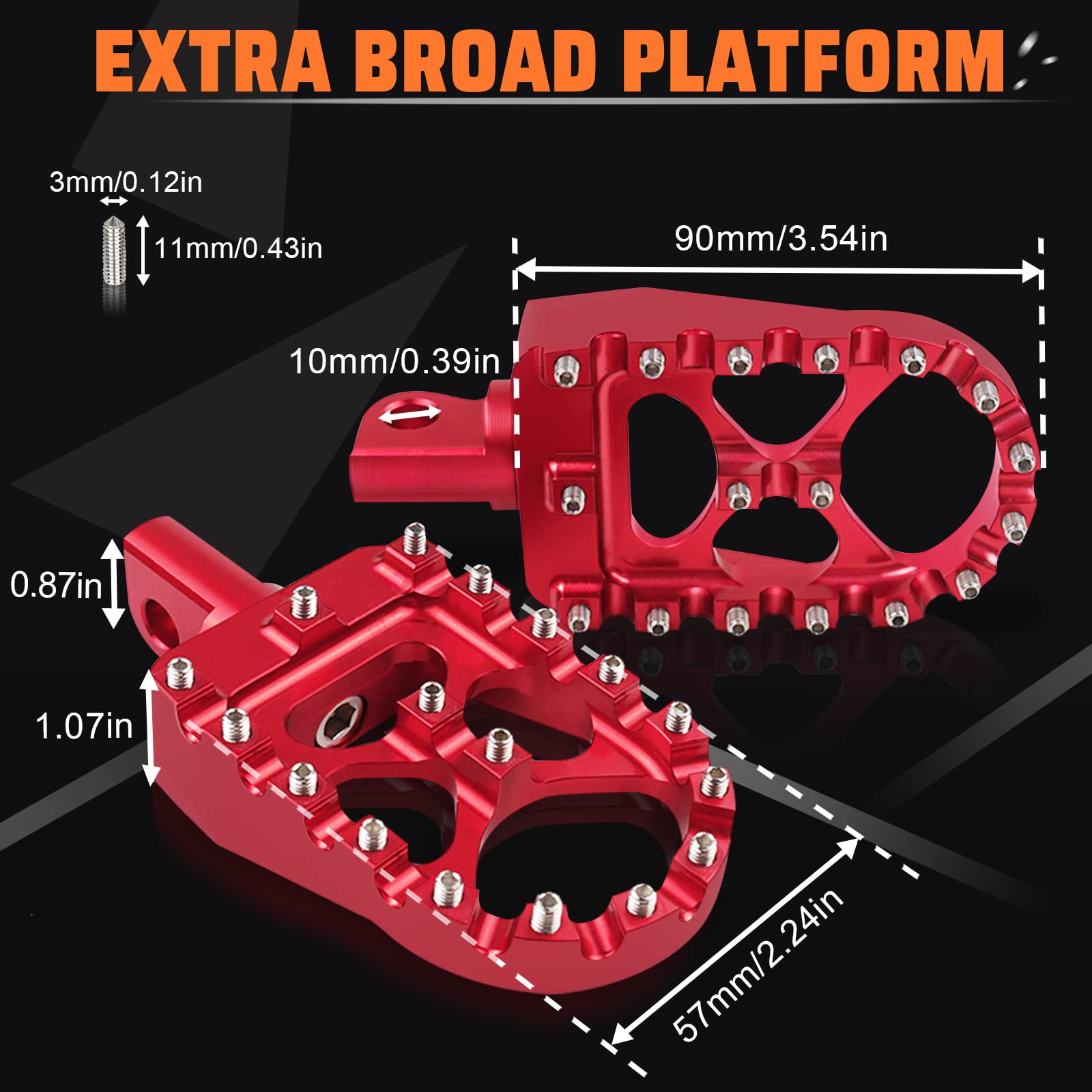 Starknightmt Cnc Wide Fat Footpegs 360° Roating Mx Foot Pegs Chopper Bobber Style Compatible With Dyna Fatboy Sportster Iron 883 (Red)
