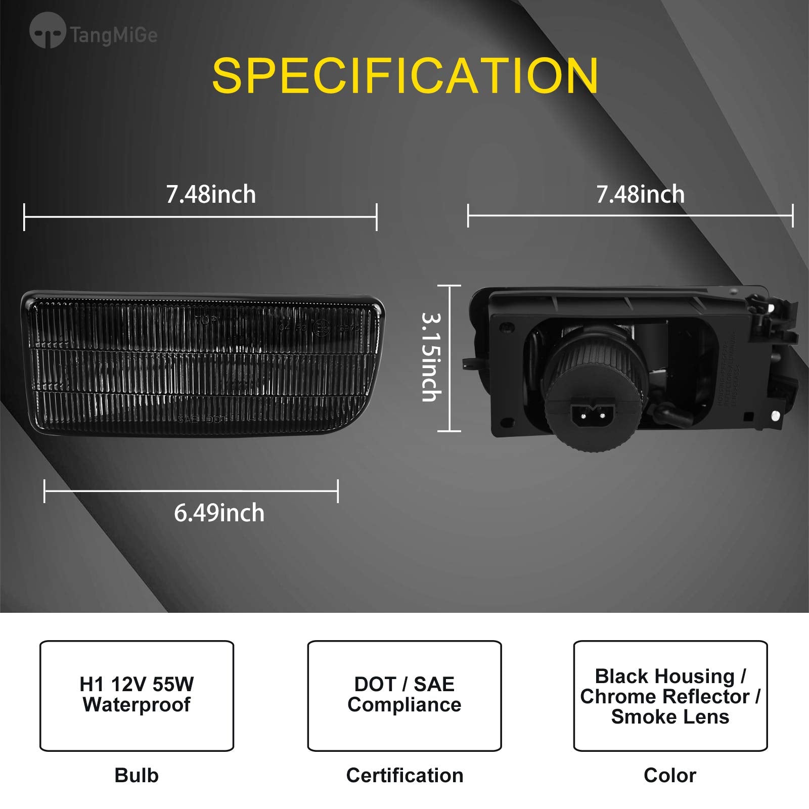 Tangmige Fog Lights Lamps For 1992 1993 1994 1995 1996 1997 1998 1999 Bmw (M3 / E36) 318I 318Is 318Ti 320I 323I 323Is 325I 325Is 328I 328Is 3 Series Original Design, 1 Pair, Smoke Lens, W/H1 Bulbs