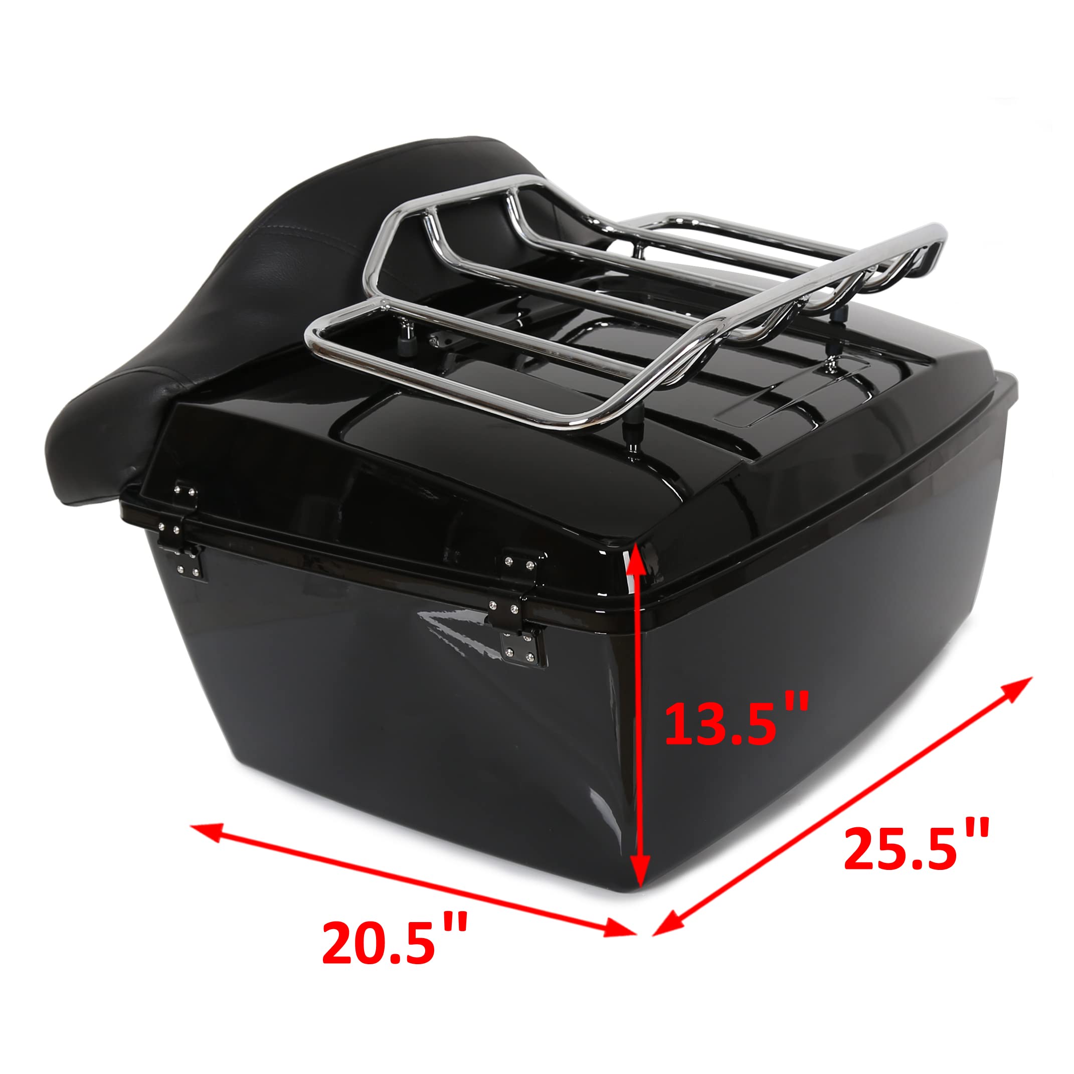 Ecotric King Tour Pack Trunk Luggage W/Top Rack Backrest Compatible With 1997-2013 Harley Touring Road King Electra Glide Road Glide Street Glide