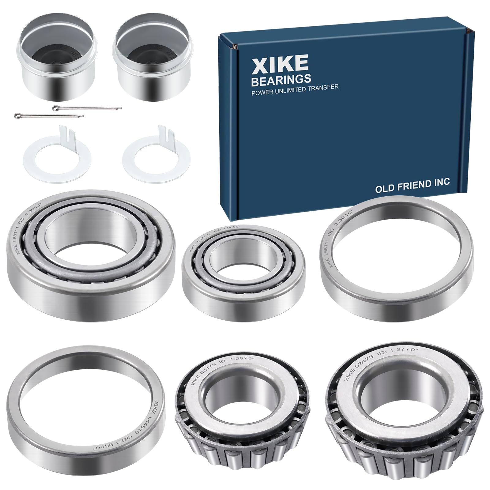 XiKe 2 Set Fits 3500 Lbs 1-1/16 to 1-3/8 inch Axles Trailer Wheel Hub Kit, L68149/L68111 & L44649/L44610 Bearings, 171255TB/10