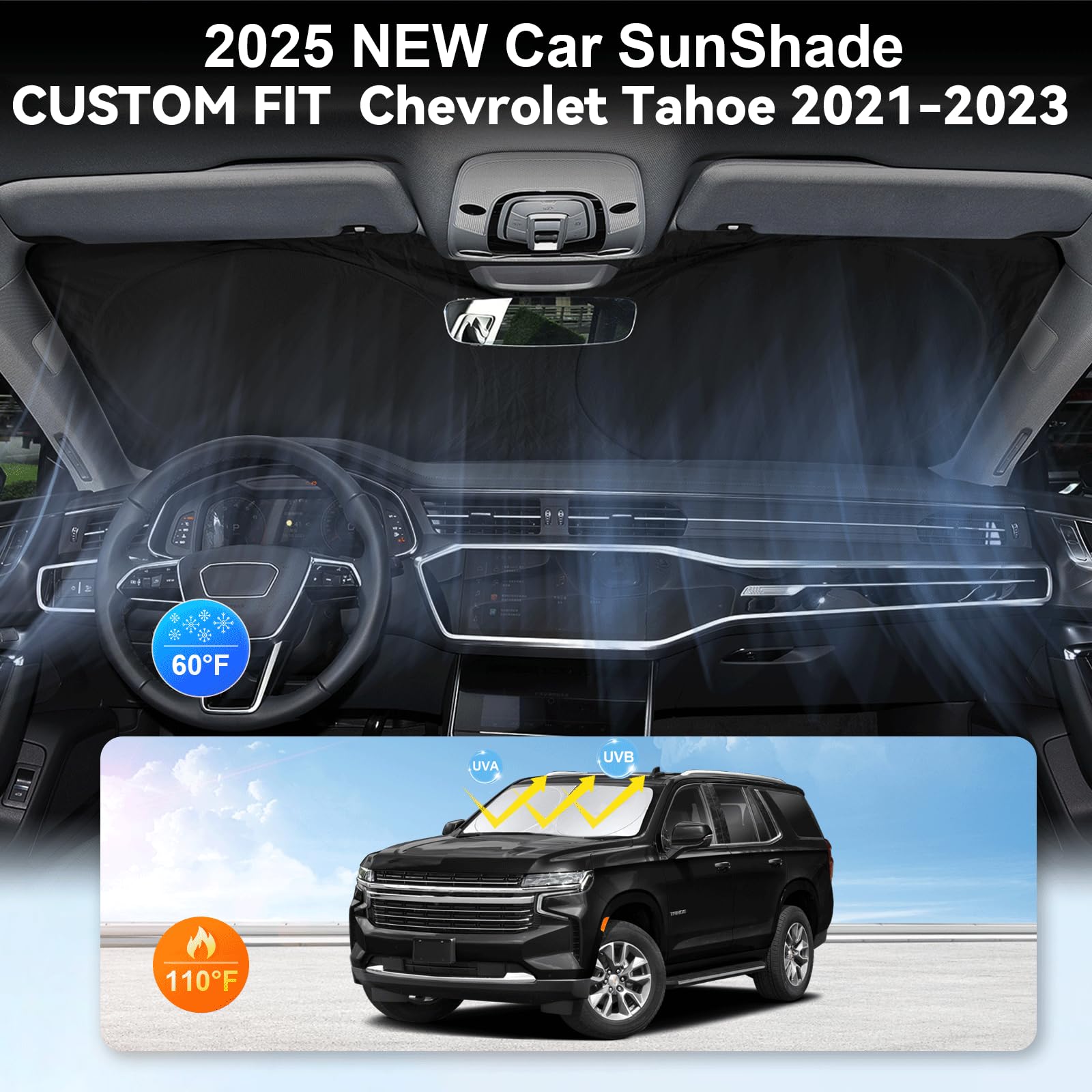 For Tahoe 2025 Windshield Sun Shade Sunshade-Custom Fit 2024 2023 2022 2021 Chevrolet Tahoe Z71, Premier, High Country, Rst, Lt,