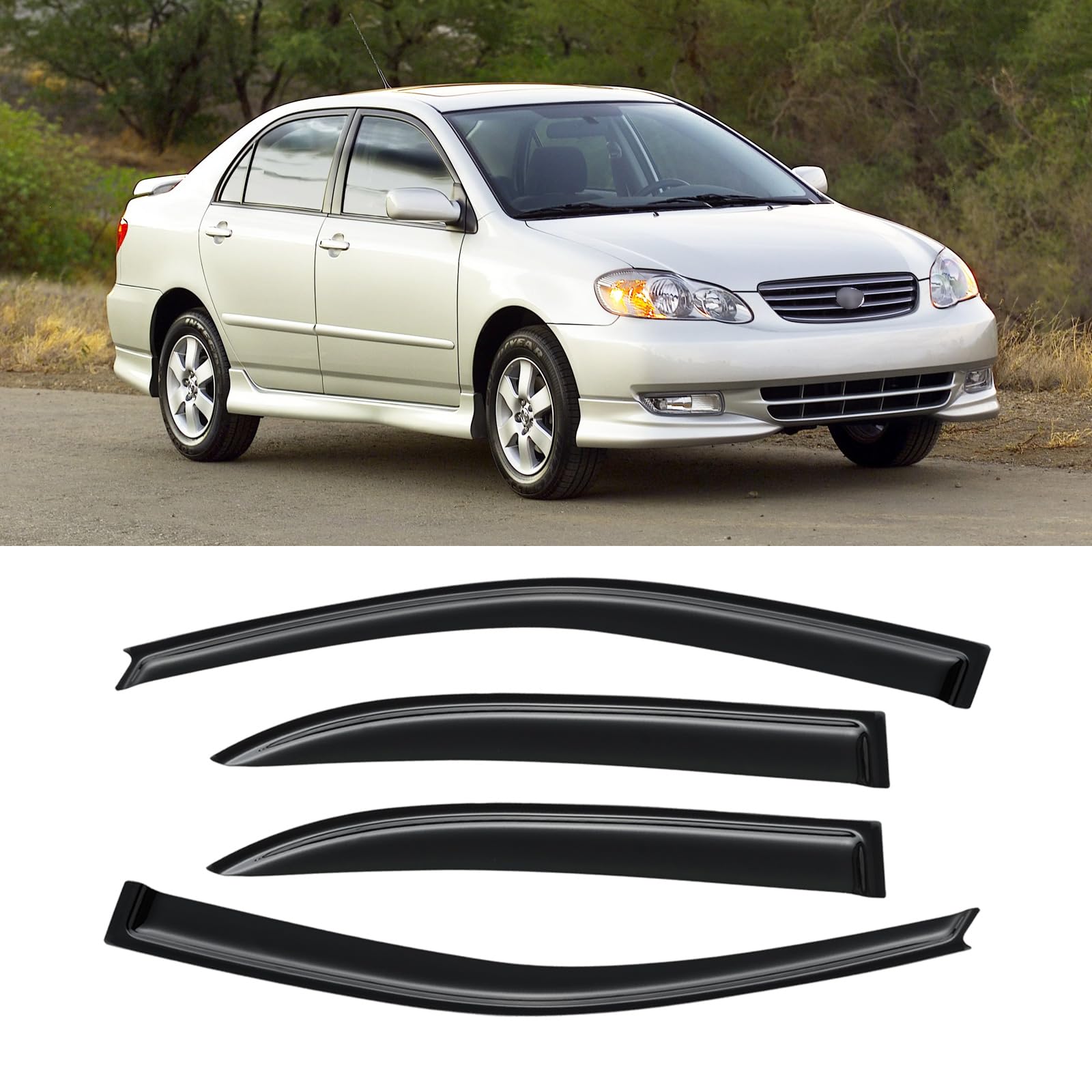 Cmvt Auto Window Visors For 2003-2008 Toyota Corolla, Rain Guards Shields Vent Shade Deflector Dark Smoke 2004 2005 2006 2007, T