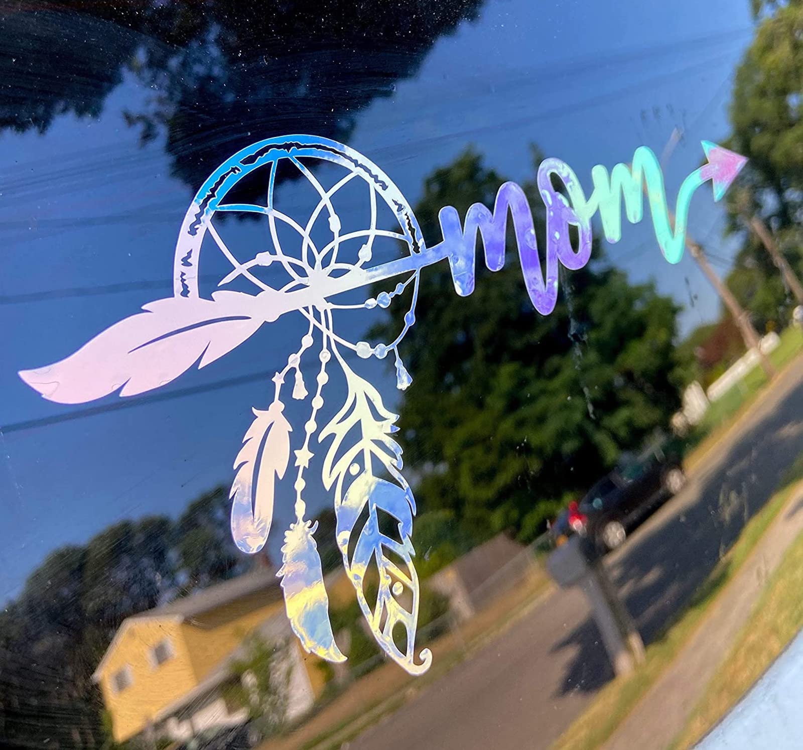 Fprqlyze Fprqlyze Boho Decal For Mom, Dreamcatcher Decal, Holographic Vinyl Decal, Boho Mom Sticker For Car Window - 7 Inch
