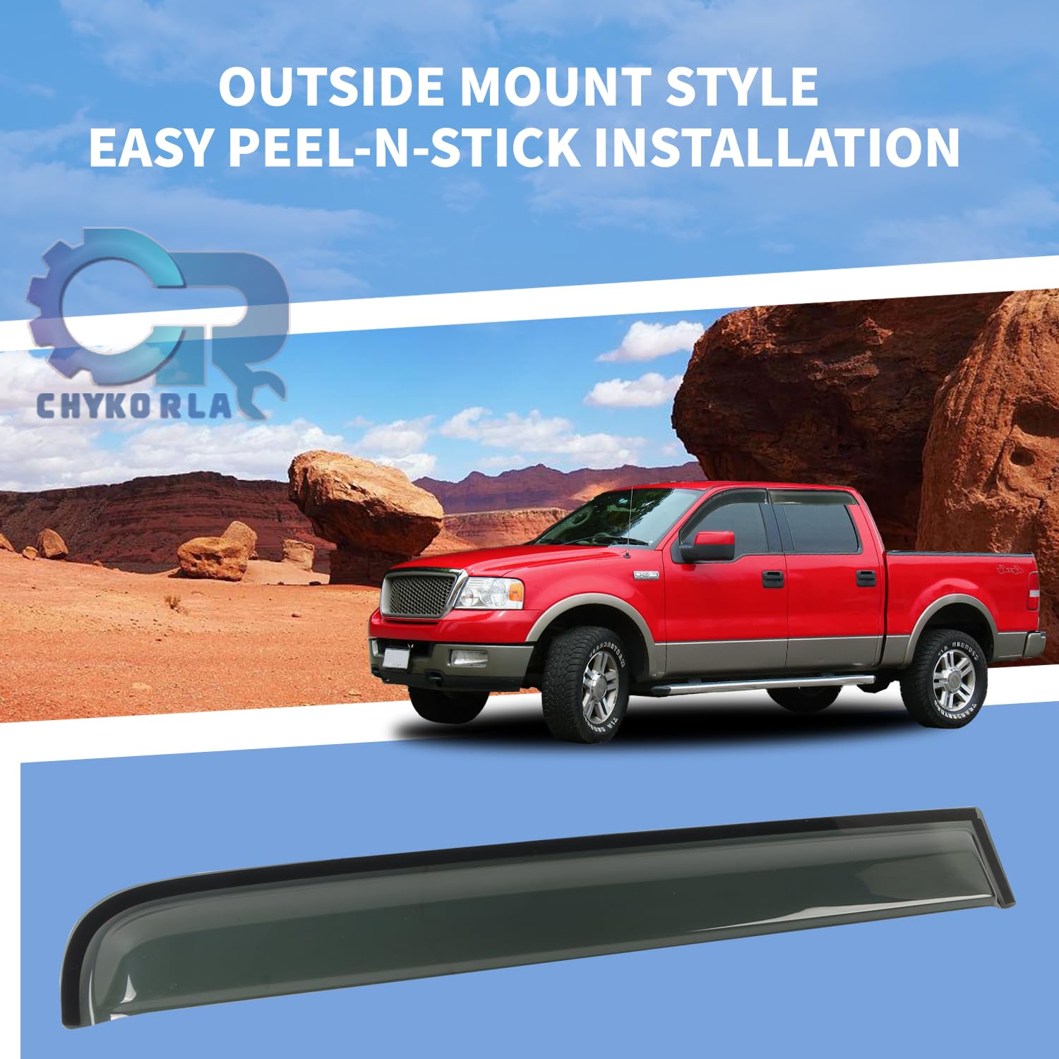 Window Visors Rain Guards Shield Fit For 2004 2005 2006 2007 2008 F150 Supercrew, Outside Mount Vent Visors Shades, Smoke Tinted