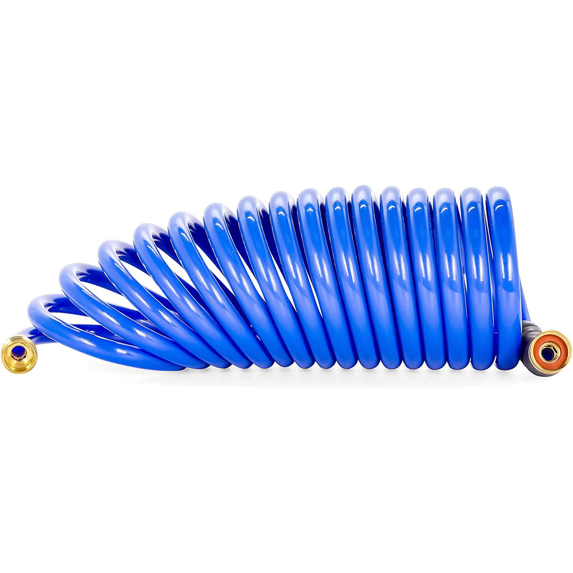 Camco 20 Coiled Water Hose | Rust Resistant With Brass Fittings | Features A 1/2-Inch Id (41983), Blue