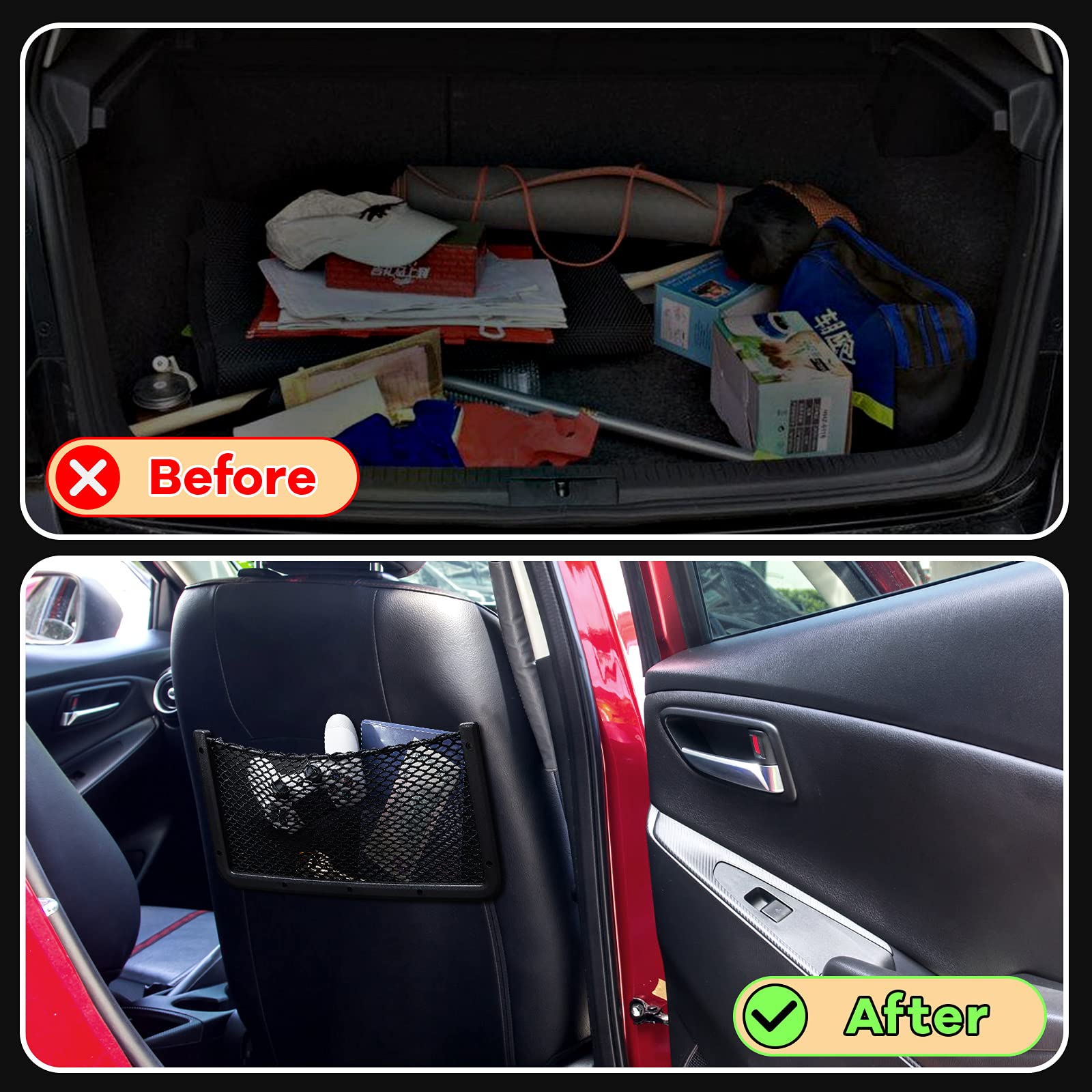 Frienda 4 Pcs Abs Plastic Frame Car Storage Net Bag Phone Car Mesh Net Holder Rv Storage Boat Cargo Pocket Organizer Framed Mesh