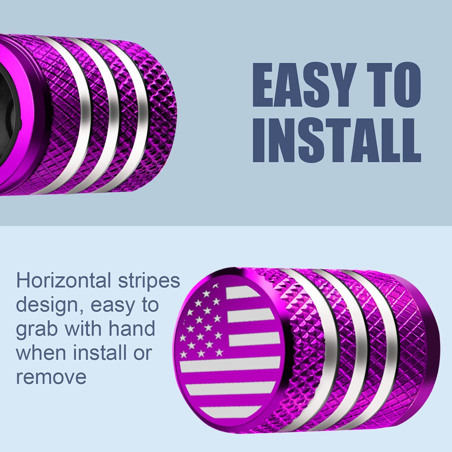 Tire Valve Stem Cap Cover - (5 Pack) Tire Air Cap Metal With Plastic Liner Corrosion Resistant Leak-Proof American Flag For Car Truck Motorcycle Bike Purple