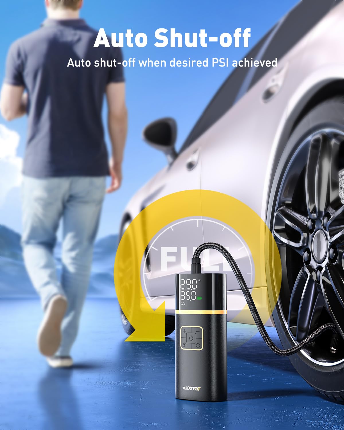 Auxito Tire Inflator Portable Air Compressor - Air Pump For Car Tires With Digital Pressure Gauge, Cordless Rechargeable Battery