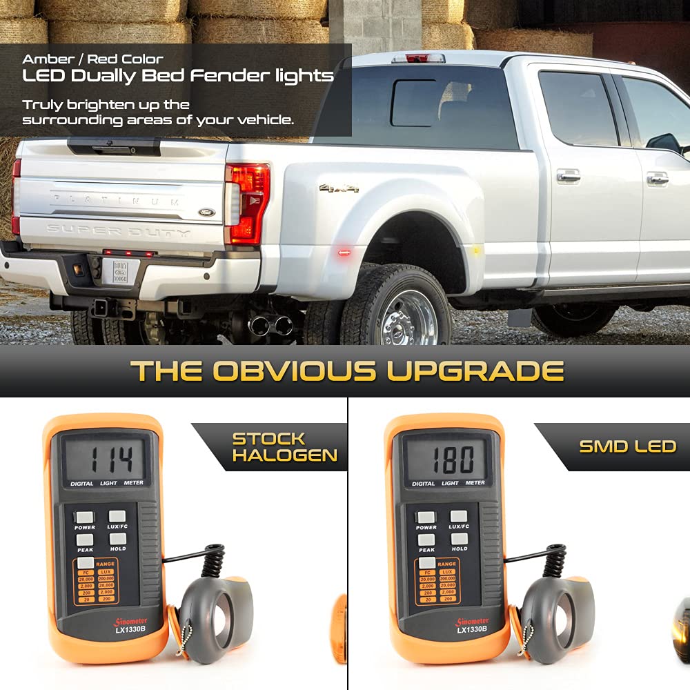 [4-Pieces] For 2011-2022 Ford F350 F450 Super Duty Pickup Smoked Lens Red + Amber Led Strip Rear Fender Light Side Marker Lamp R