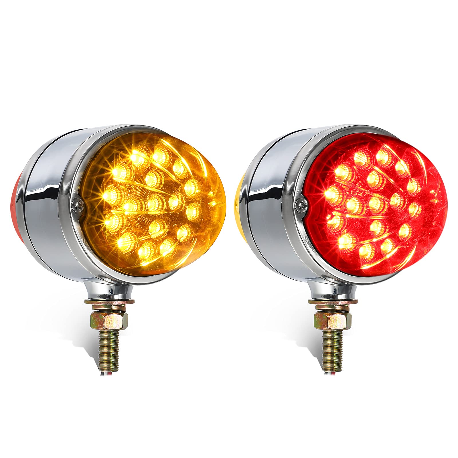 Partsam 2Pcs Amber/Red 17 Led Dual Revolution Watermelon Lights [Dot Approved], Plastic Chrome Double Face Auxiliary Lights, Ped