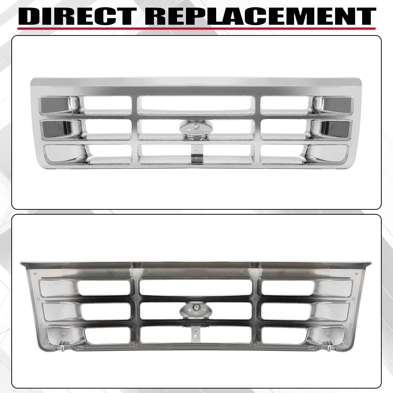 Hecasa Front Grille Grill Compatible With 1992-1997 Ford Bronco F-150 F-250 Hd F-350 Bumper Grille Replacement For Fo1200442 E4Tz8200 Grill Assembly Chrome Silvery