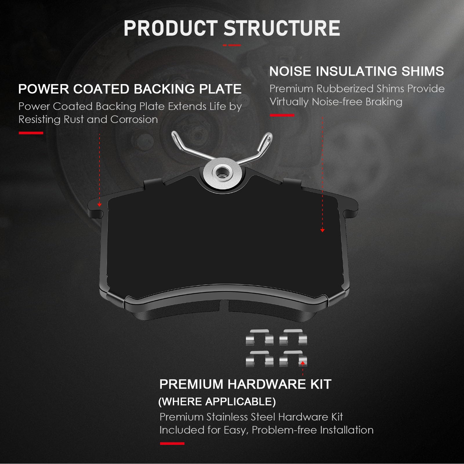 Cciyu D340 Rear Ceramic Disc Brake Pads Kit - Audi A3/A4/A6/A8/S4/S6/S8/Tt/405/Vw Beetle (2Pcs Quattro)