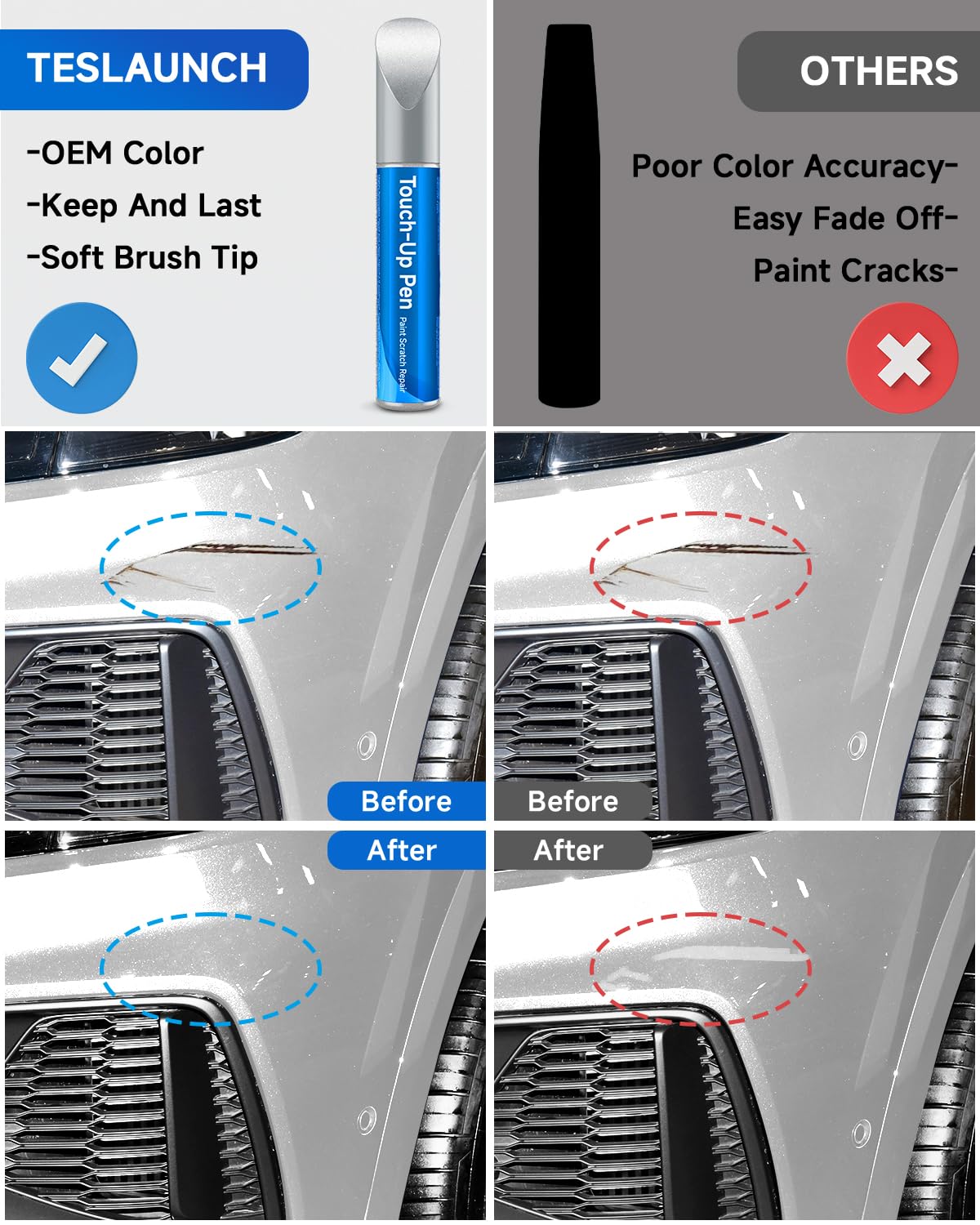 Teslaunch LY9C Ibis White Touch Up Paint Compatible With Audi Exact Match Car Paint Pen Scratch Repair