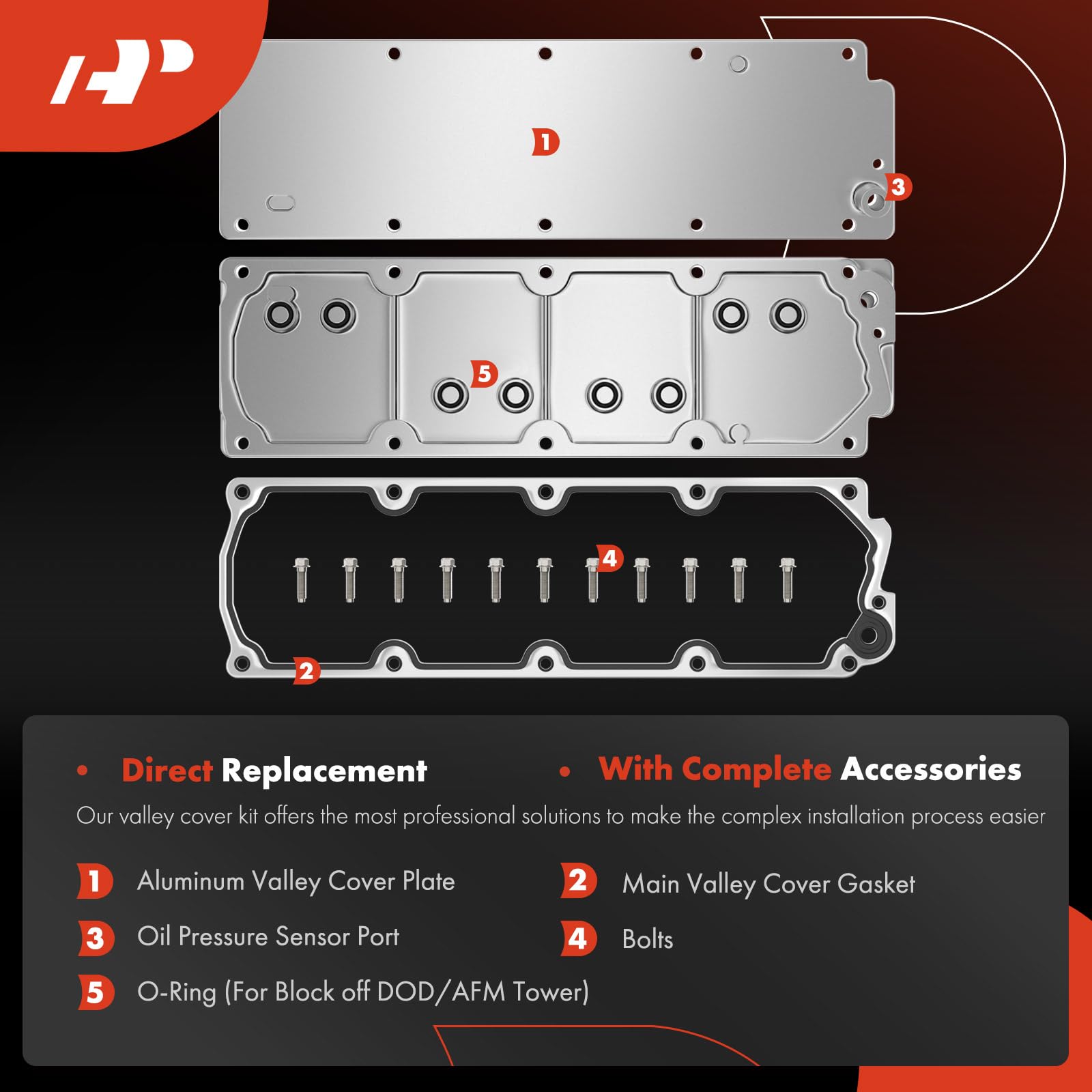 A-Premium LS Gen 4 (IV) Valley Cover Plate Kit, Non AFM/DOD Block Off Plate, Compatible with 2007-2013 Chevy GMC Cadillac Silver