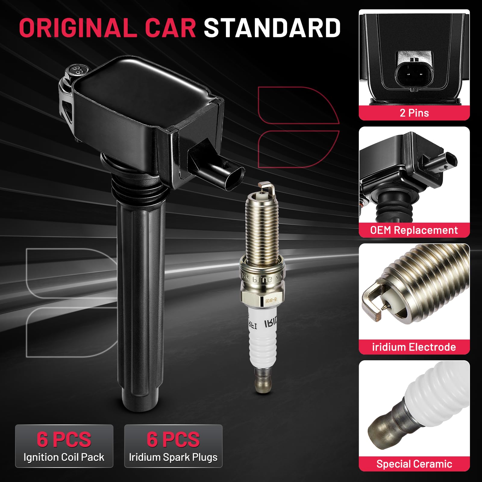 Bdfhyk Ignition Coil Pack Uf648 And Iridium Spark Plugs 97390 Compatible With Chrysler 200 300 Dodge Challenger Avenger Jeep Grand Cherokee Wrangler Volkswagen Routan 3.2L 3.6L V6, Sets Of 6