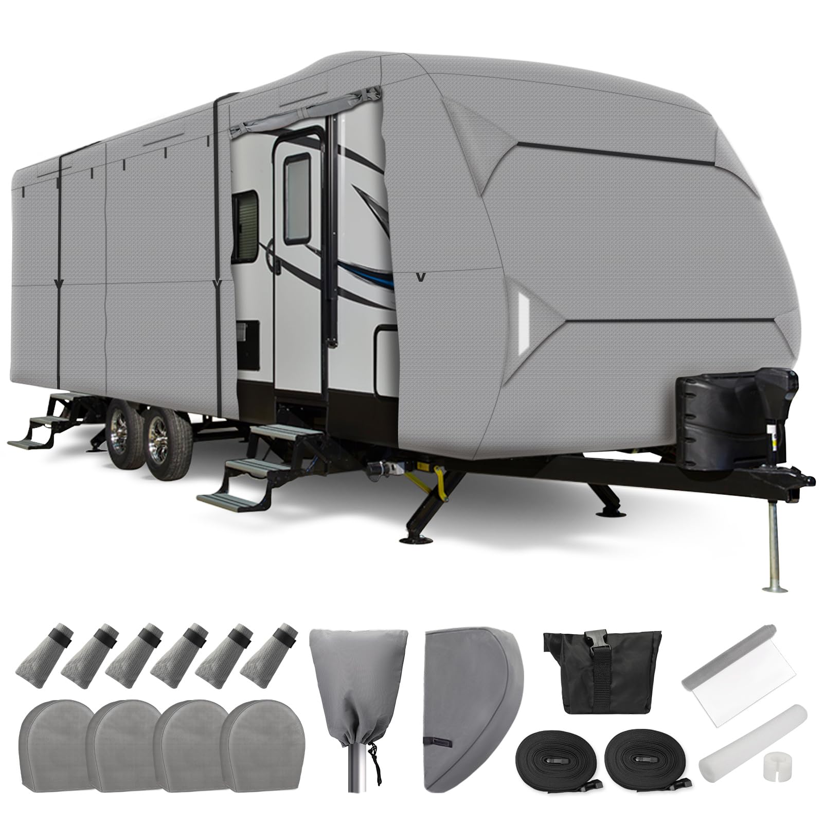 Leader Accessories Rv Cover 20'-22' Ft Travel Trailer Cover Windproof Extra Thick 5 Layers Upgraded Camper Cover With Tire Cover