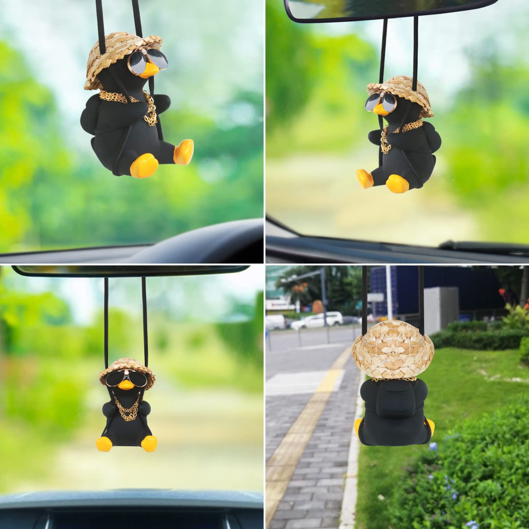 Cool Car Truck Stuff Things Automotive Mirror Hanging Funny Swing Black Duck Car Hanging Duck For Men Car Accessories Dashboard