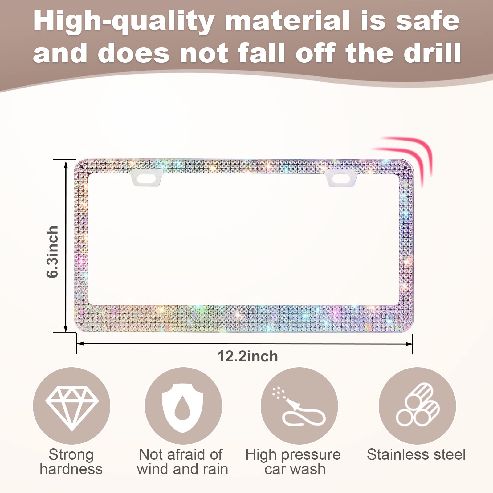 Quanqiufei Bling License Plate Frames For Women, Sparkly Rhinestone Diamond Car Accessories With Glitter Crystal Caps (1 Pack Co