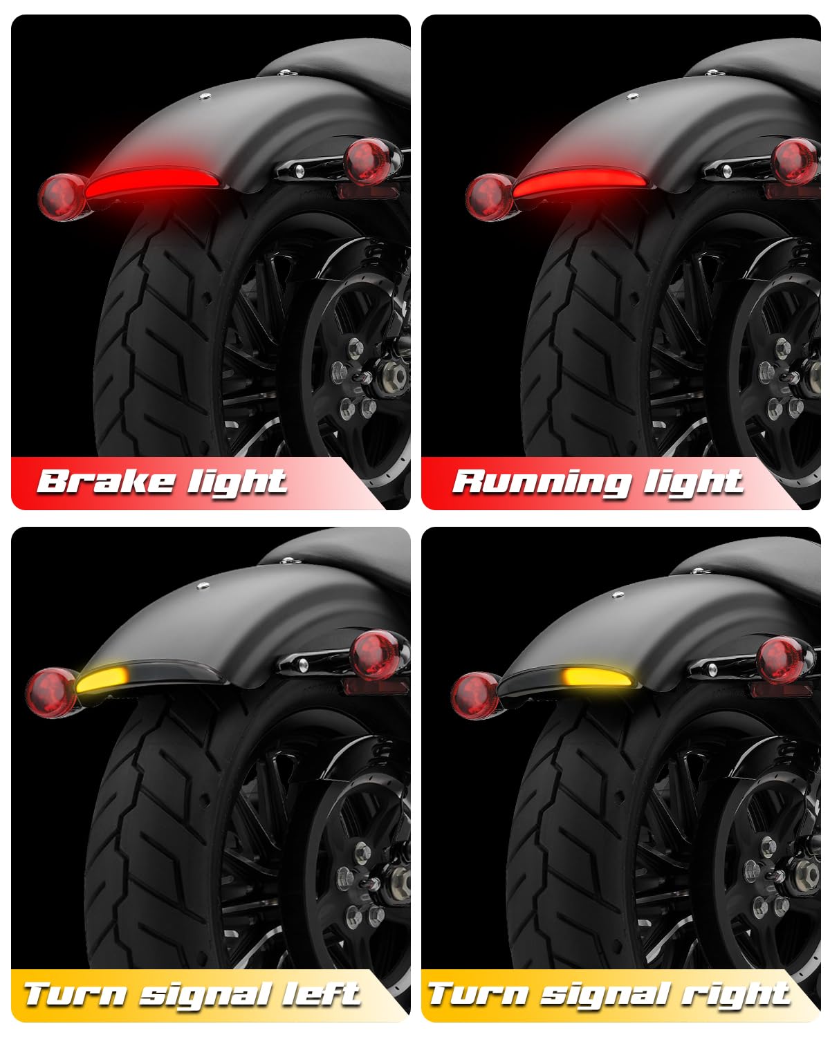 Quasco Motorcycle Chopped Rear Fender Edge Led Diffused Brake Tail Light Turn Signals Taillight Compatible With Harley Sportster Iron 883 Xl1200C Xl1200L Xl1200N Xl1200R Xl1200V Xl1200X