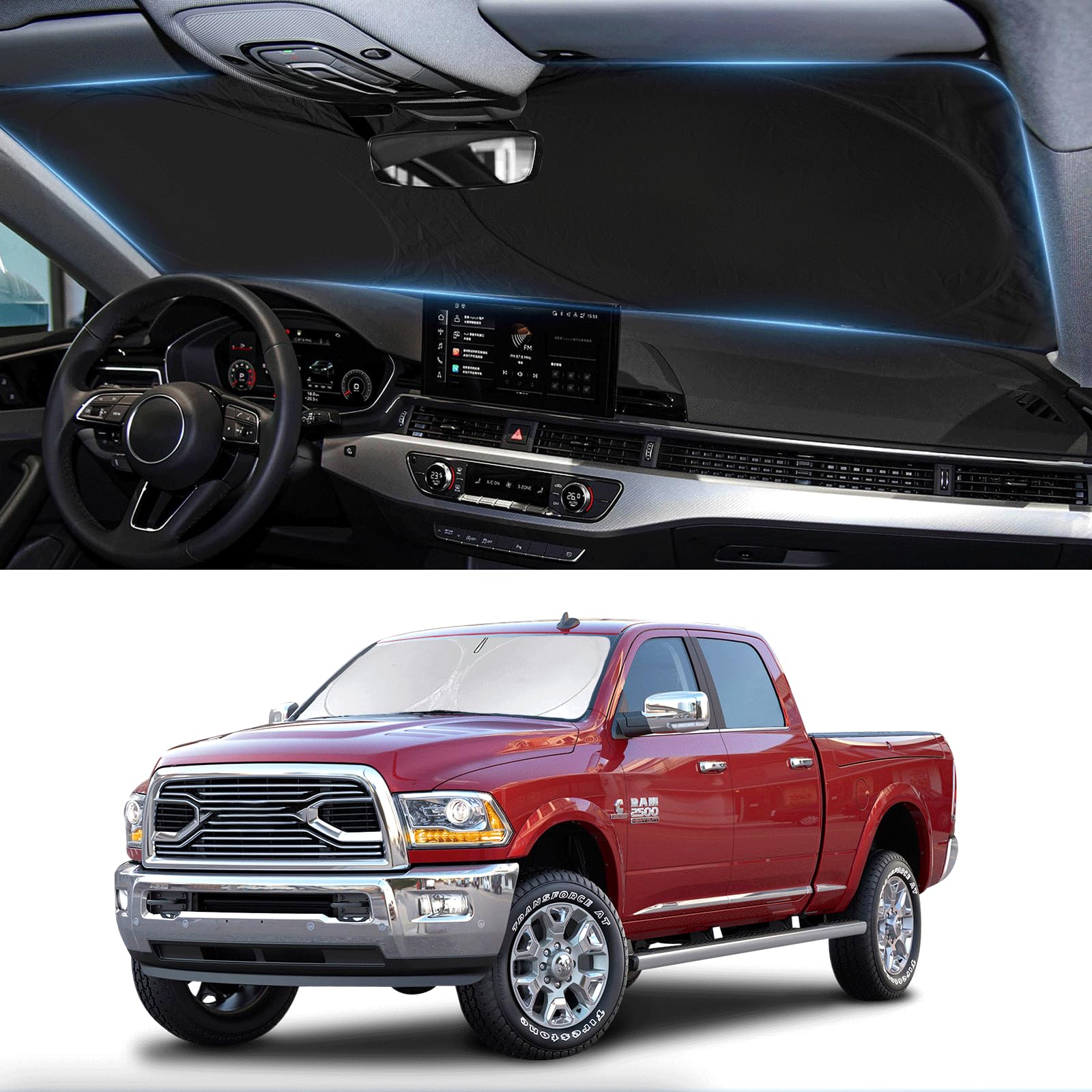 Sunshade For Ram 2500 Windshield Sun Shade For Dodge Ram 2500 3500 2025 2025 2024-2010 Truck Accessories Foldable Front Window S