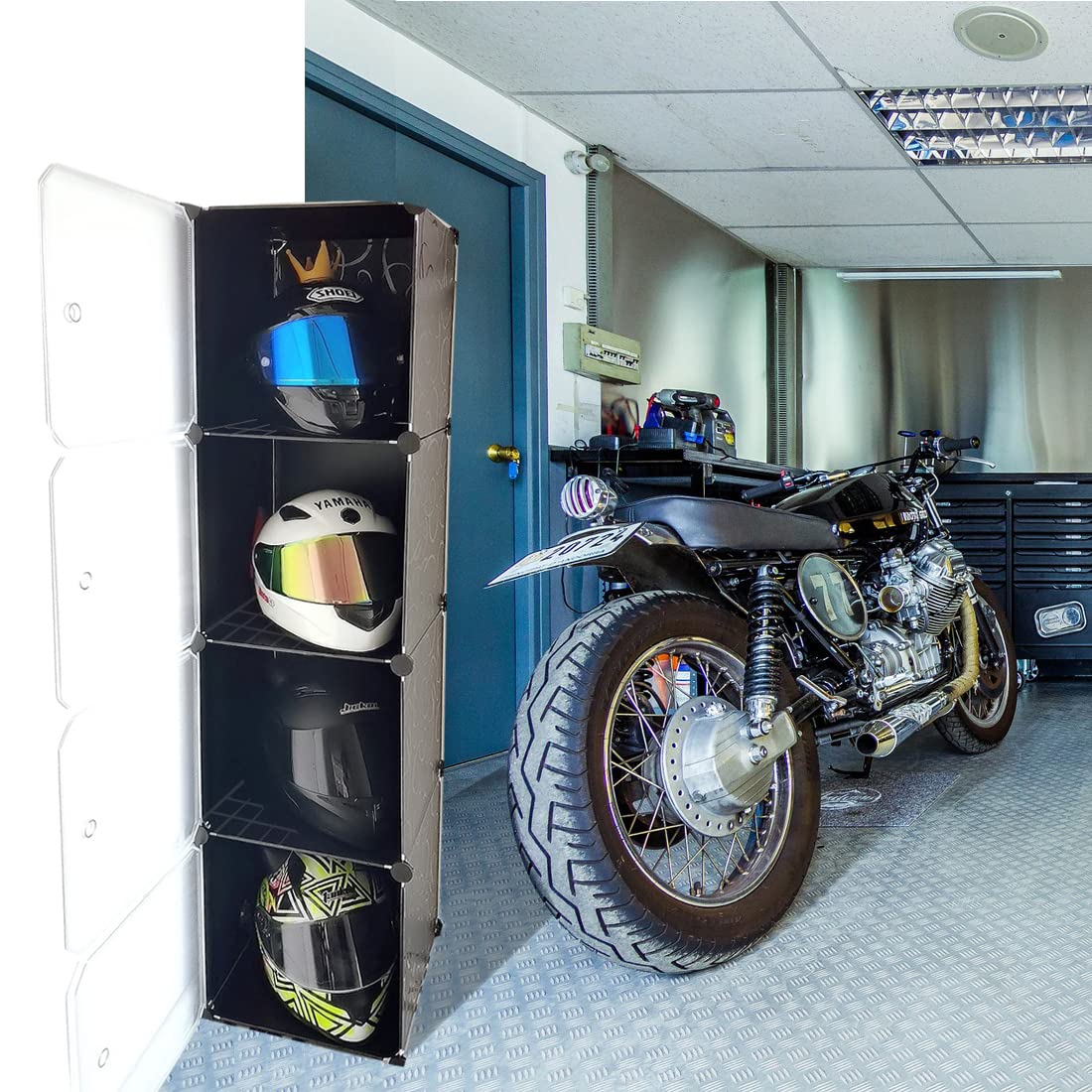 Lizipai Motorcycle Helmet Storage Rack,Helmet Organize Display Cabinet For Football Helmet, Bike Helmet, Baseball Helmet (Medium)