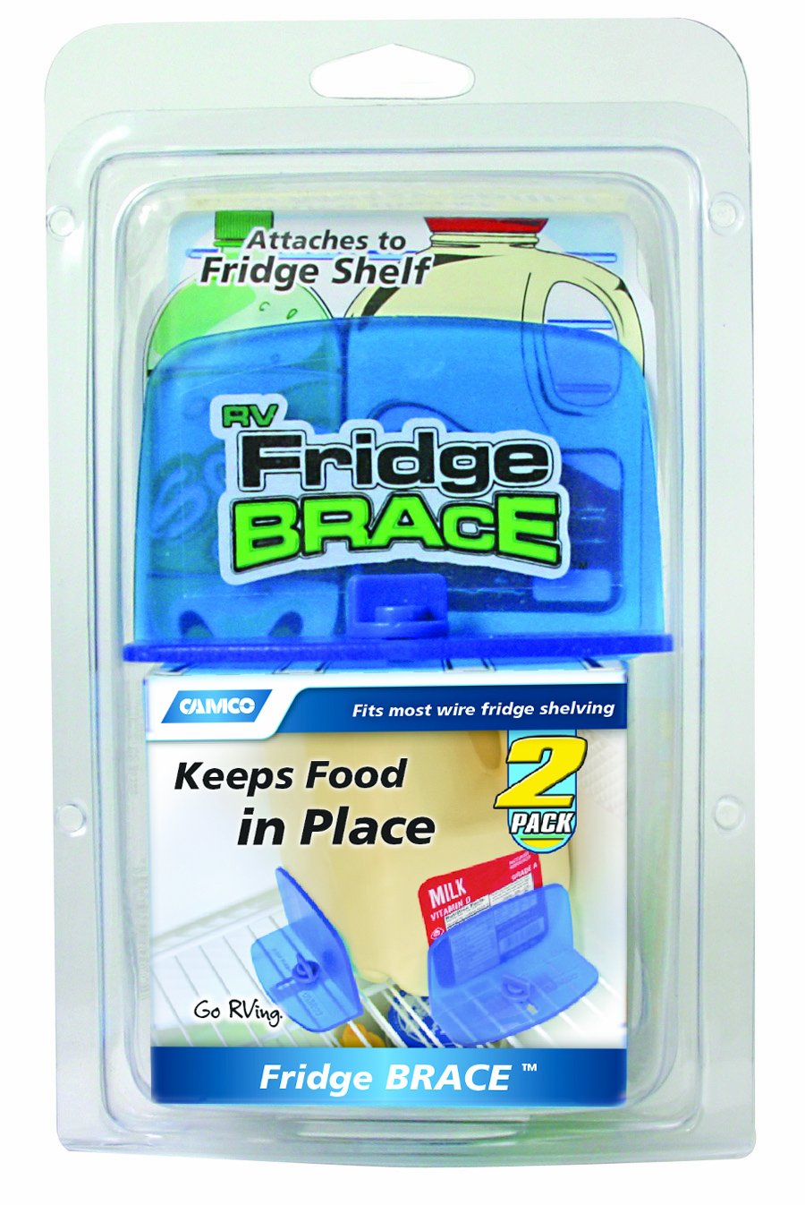 Camco RV Fridge Brace -Holds Food and Drinks in Place During Travel, Prevents Messy Spills Perfect For RVs, Boats, Camping and M
