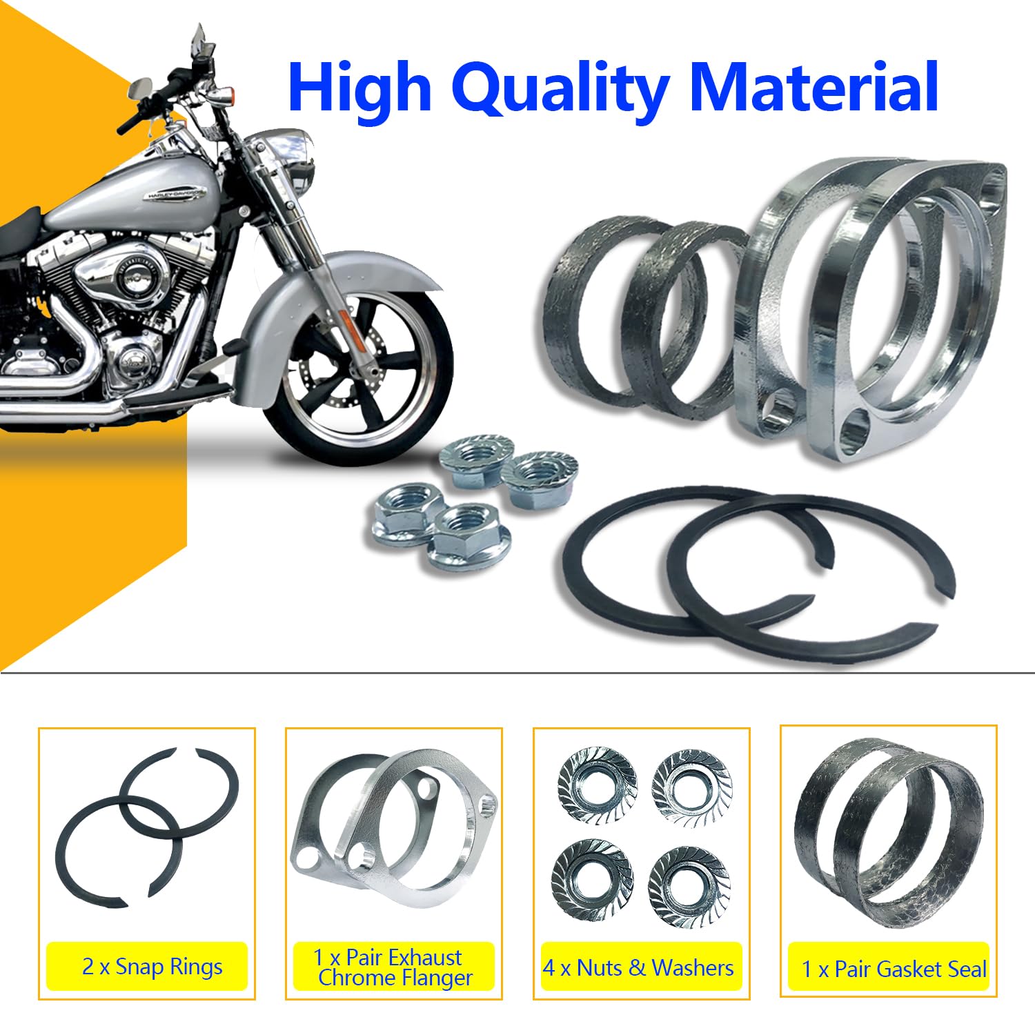 Biglknm Gasket & Chrome Flange With Nuts & Washers Kit Compatible For Harley-Davidson Big Twin Sportster 883 1200 Xl883 Xl1200 4