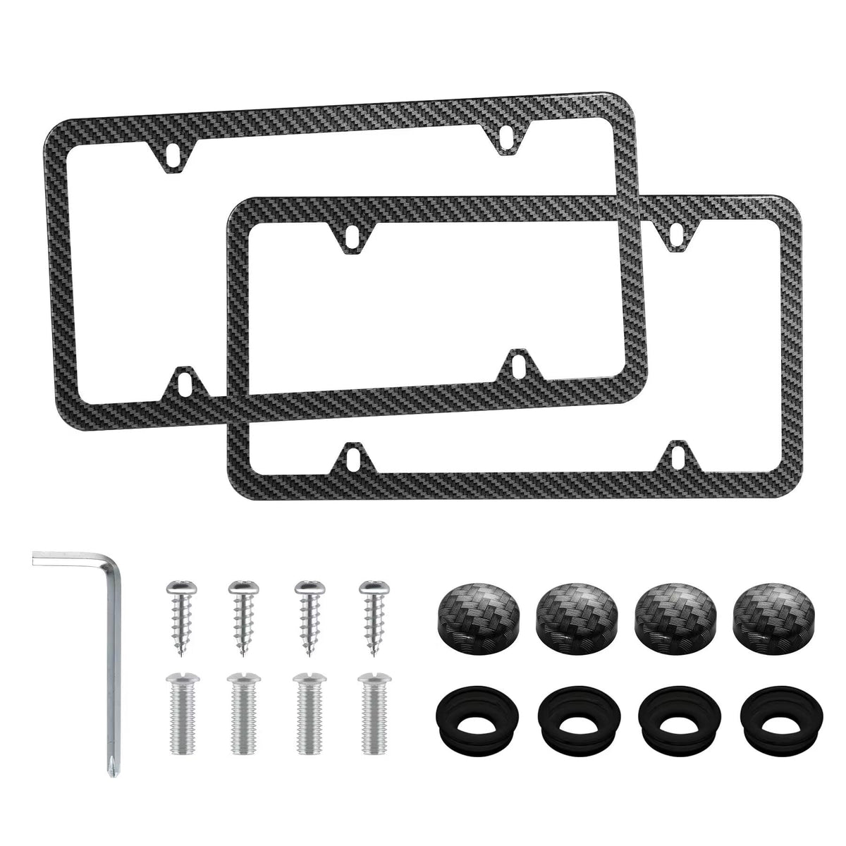 Livtee Carbon Fiber License Plate Frames, 4 Holes Stainless Steel License Plate Covers, 2Pcs Car License Plate Holder, Automotiv