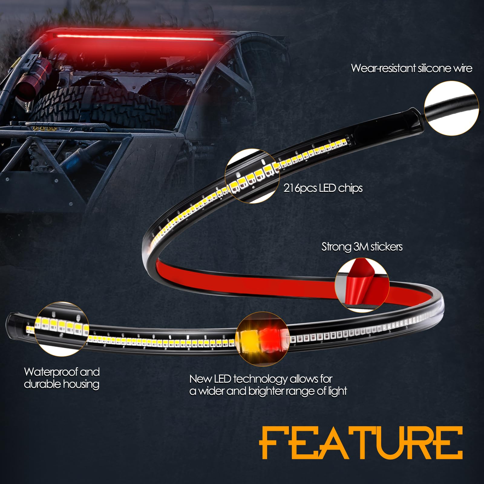 Nirider Utv Tail Light Strip, 30 Inch Rear Light Bar Tailgate Light W/Turn Signal Brake Backup Light For Utv Rzr Polaris Ranger