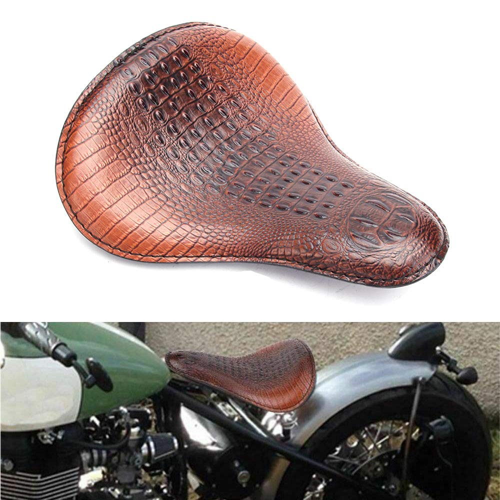 13'' Brown Crocodile Motorcycle Leather Driver Seat Cushion for Harley Davidson Sportster Chopper Bobber (Brown-Crocodile)