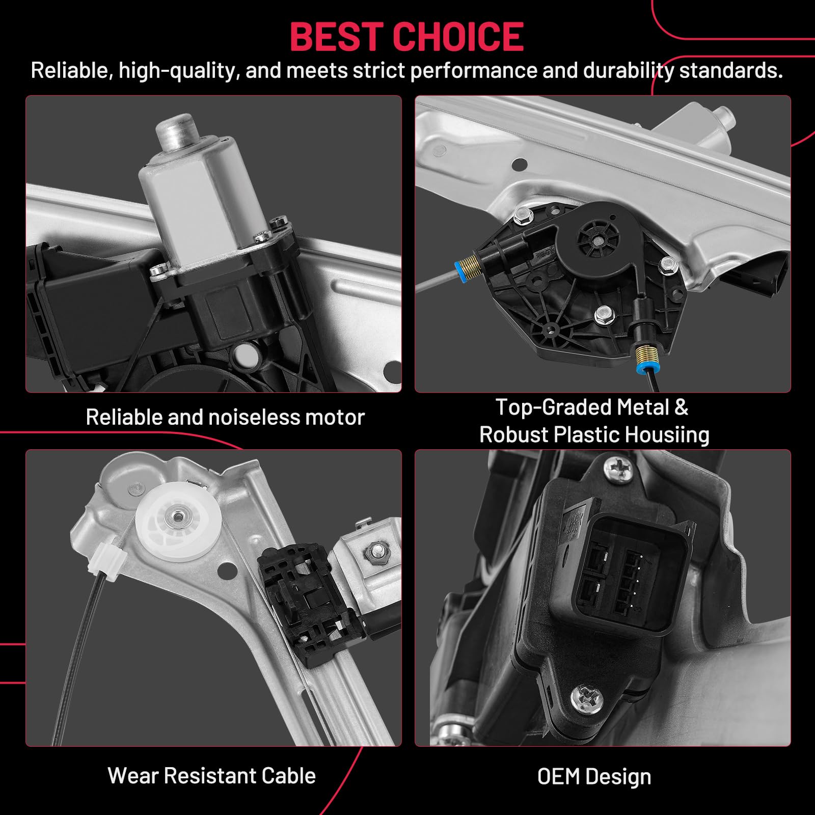 BDFHYK 751-725 Power Window Regulator with Motor Front Right for E-150 250 350 450 550 Cadillac Escalade Chevy Silverado 1500 Su